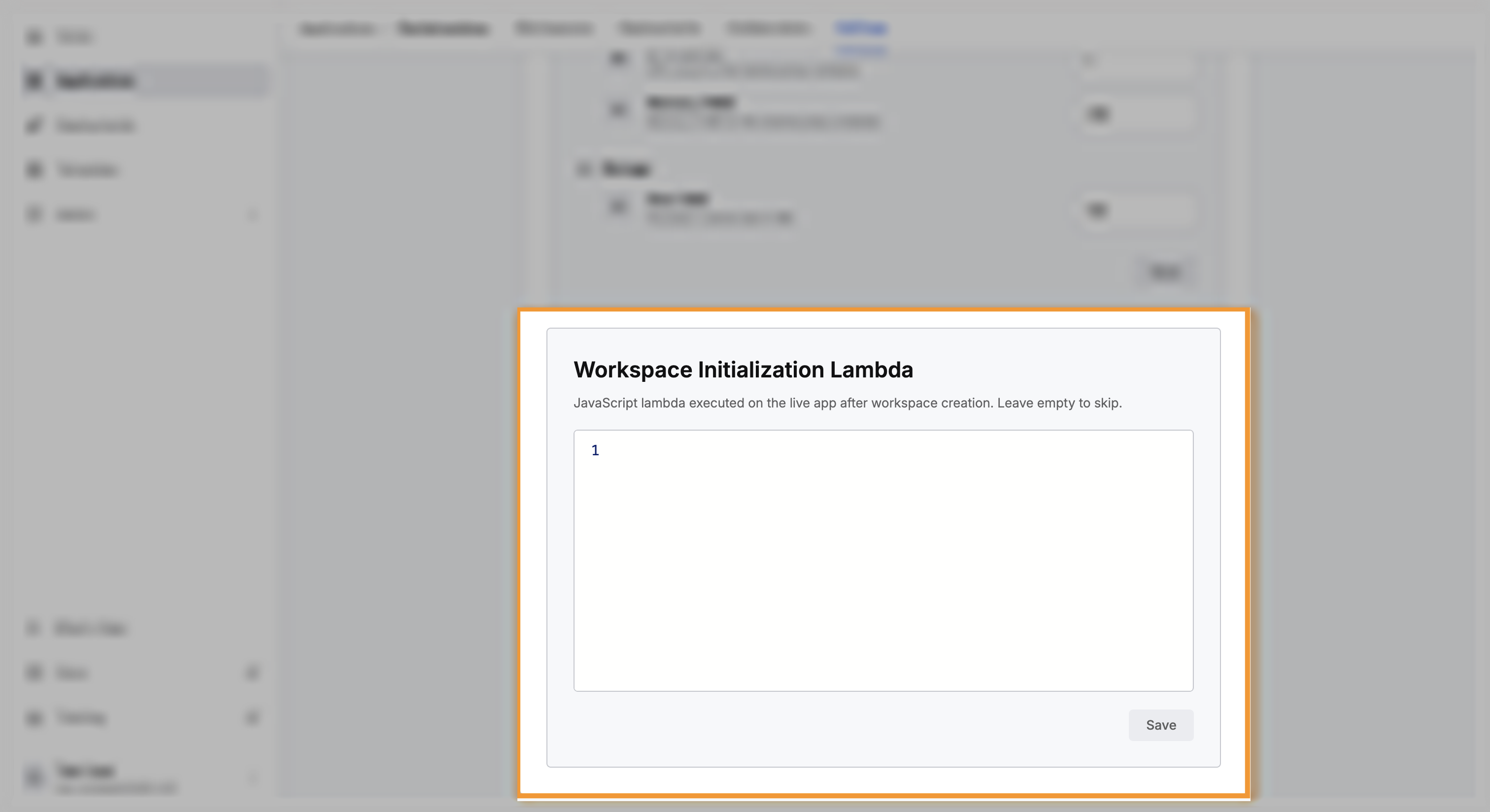 Workspace initialization lambda editor