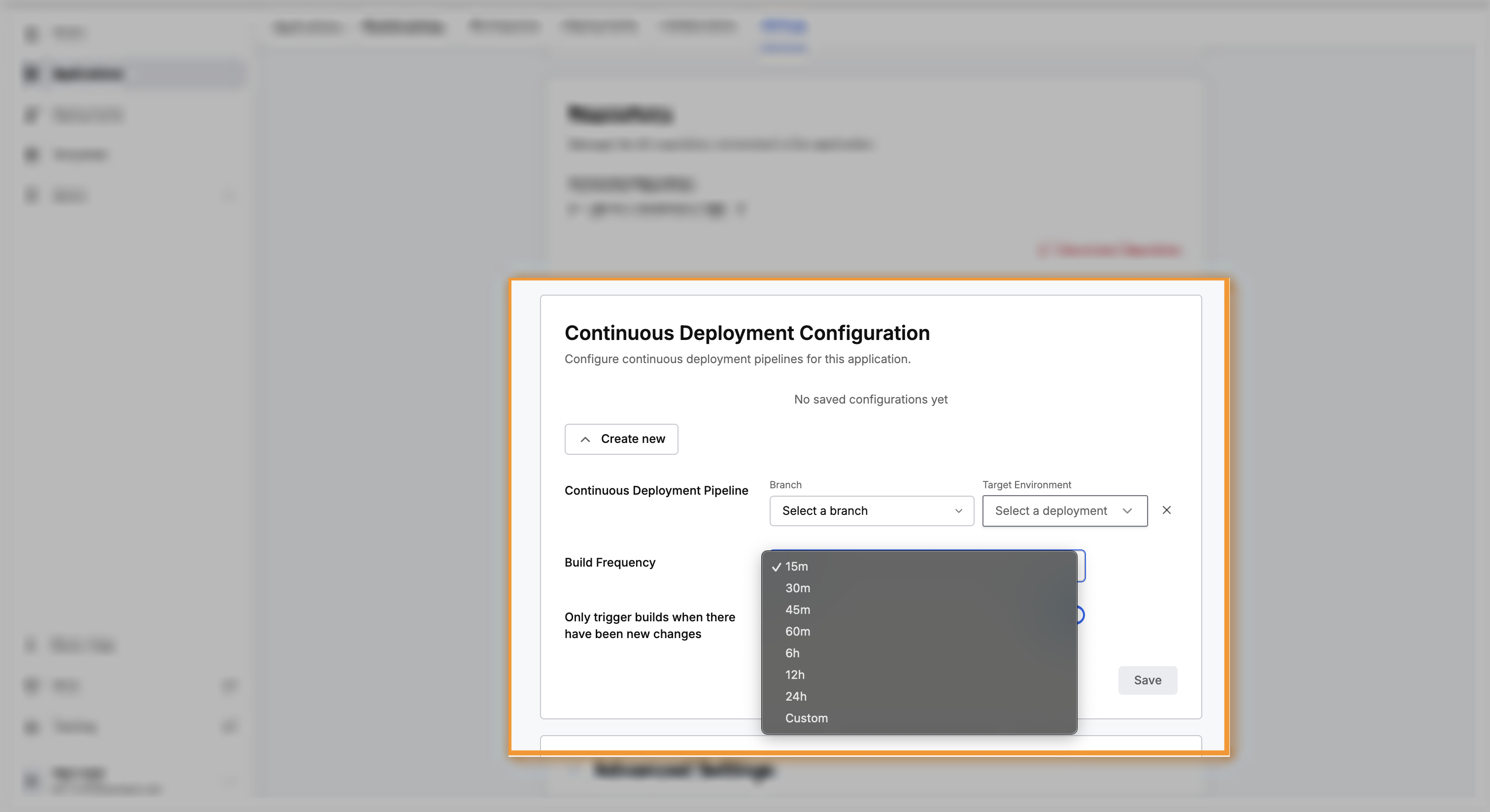 Build frequency options from 15 minutes to 24 hours