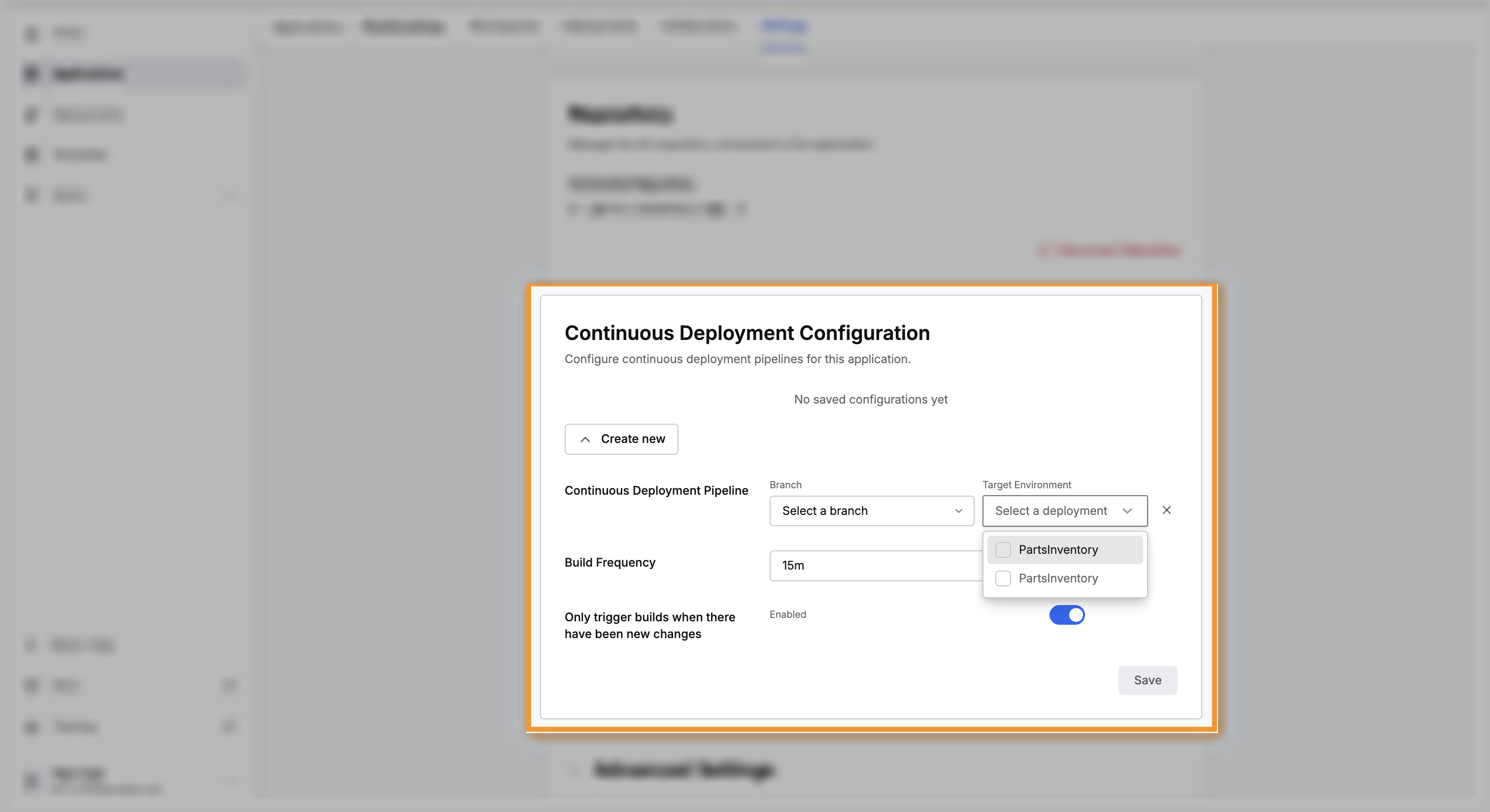 Target Environment list allowing more than one deployment