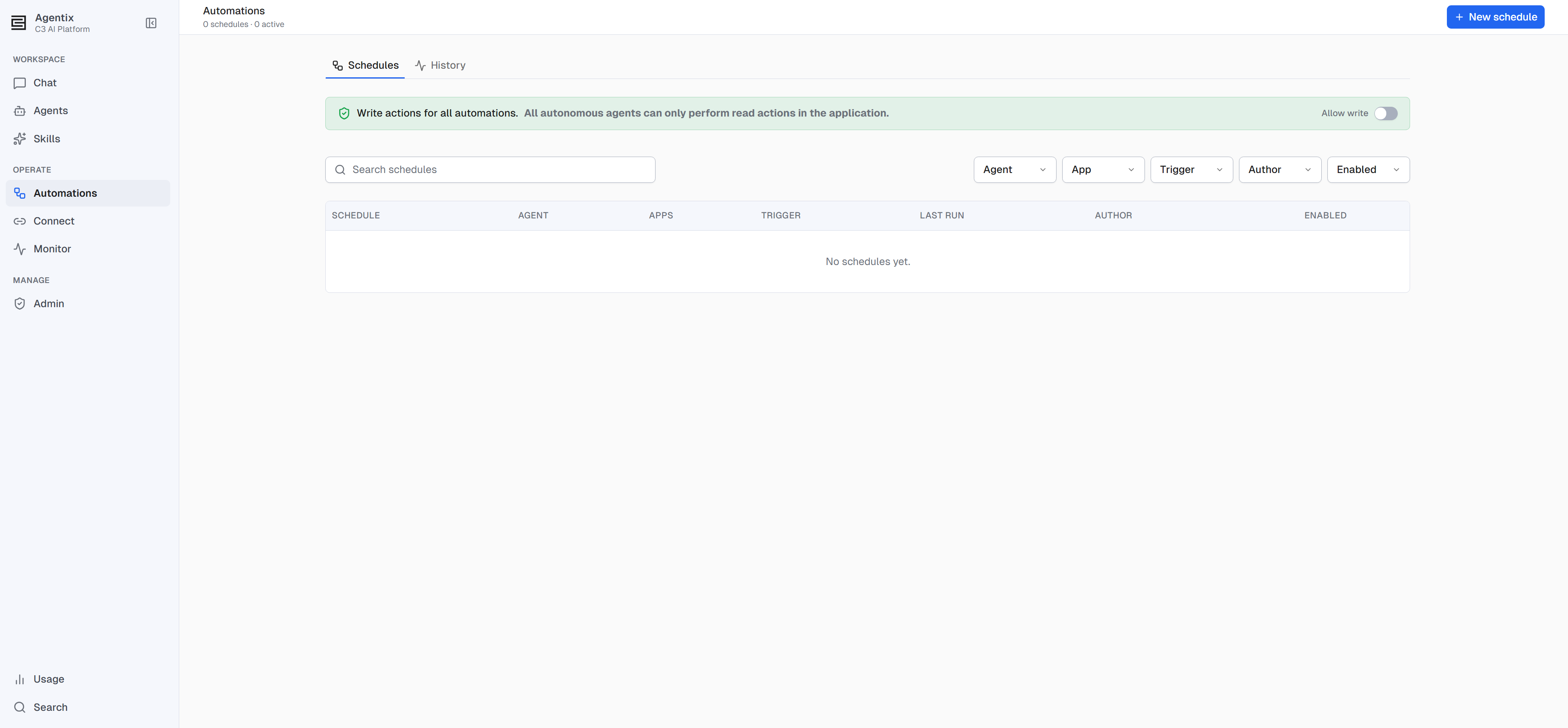 The Allow write switch on the Schedules tab