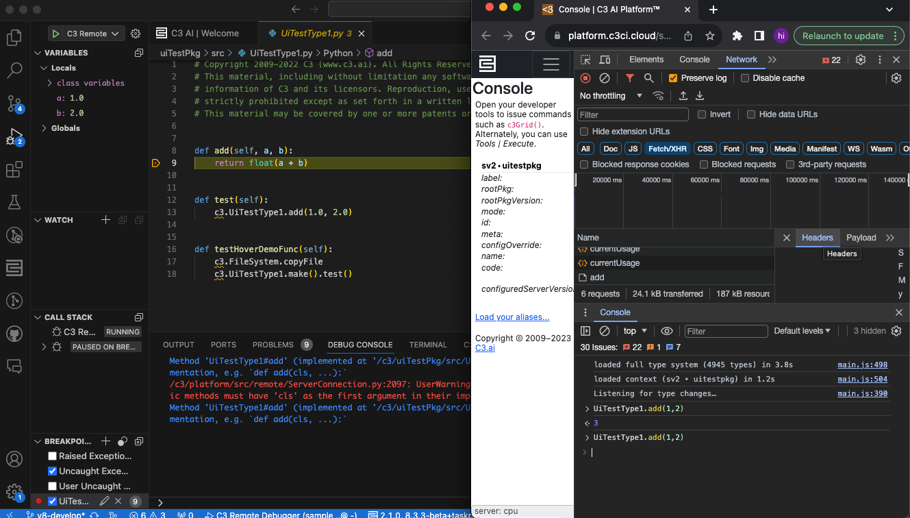 Hitting breakpoints using static console