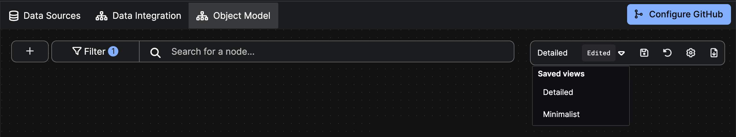 Closeup of the Search Bar, the Filter selection, and the Views selection