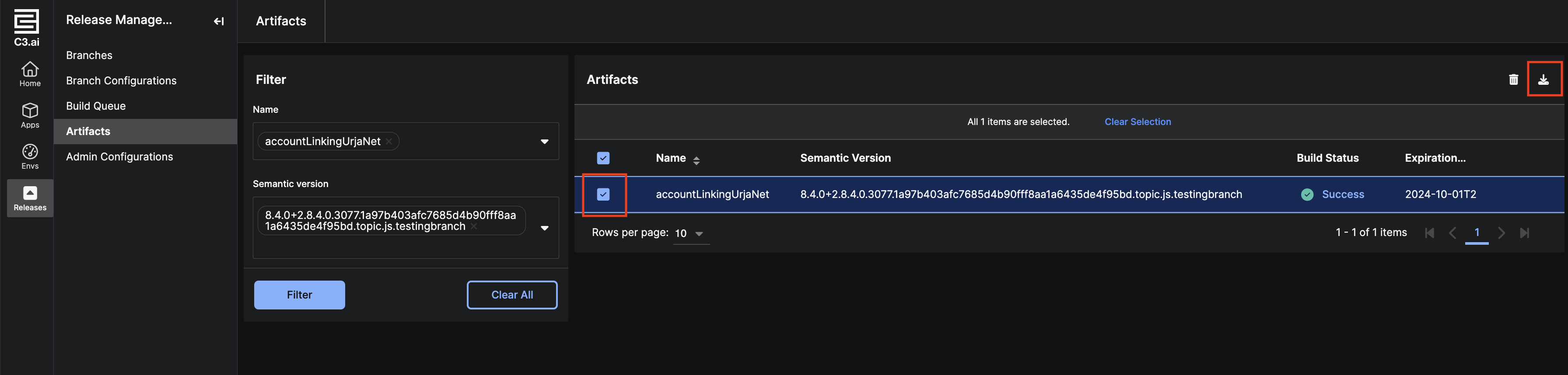 Select artifacts to download