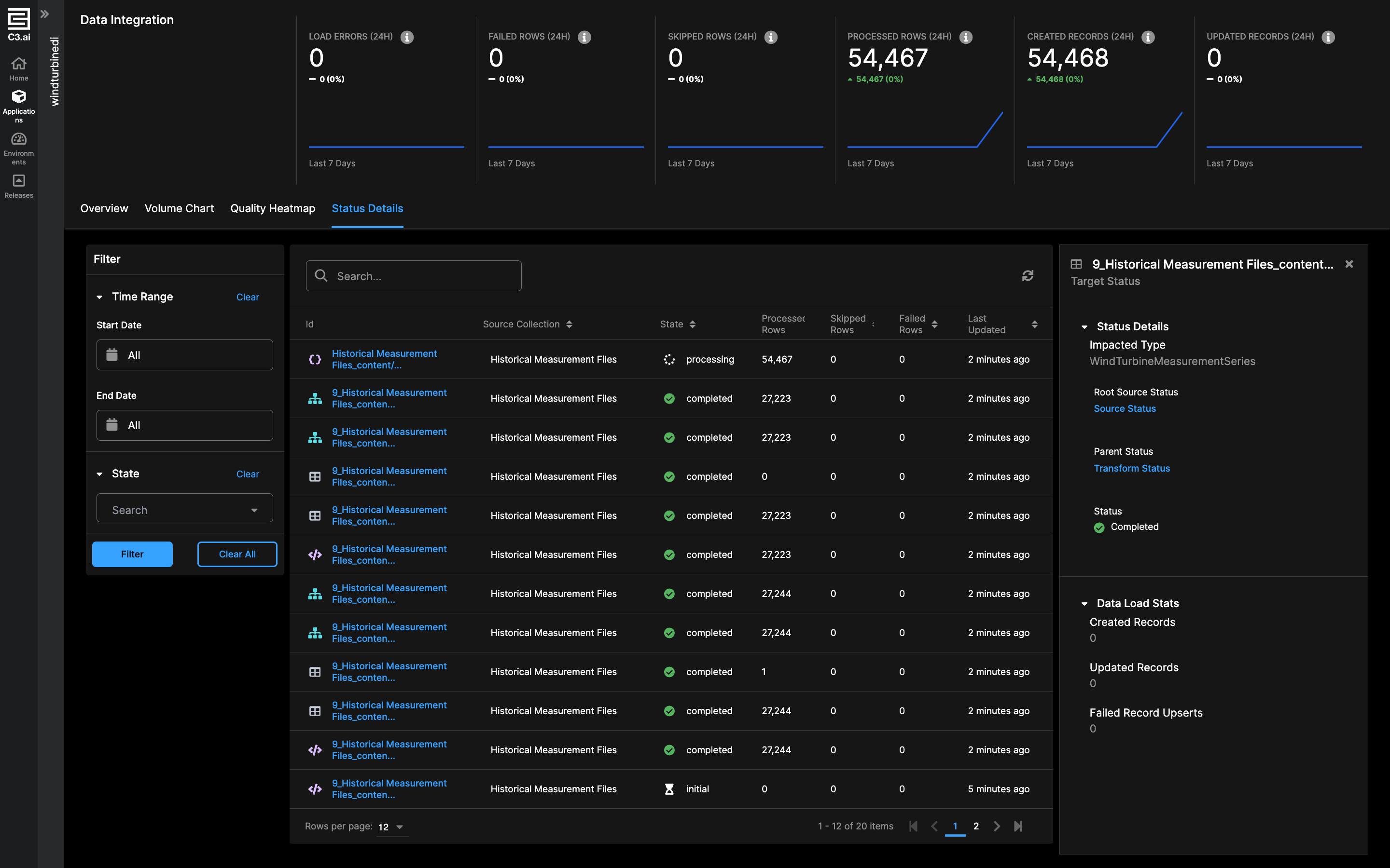 C3 AI Studio Data Integration — Example of Data Integration status details panel