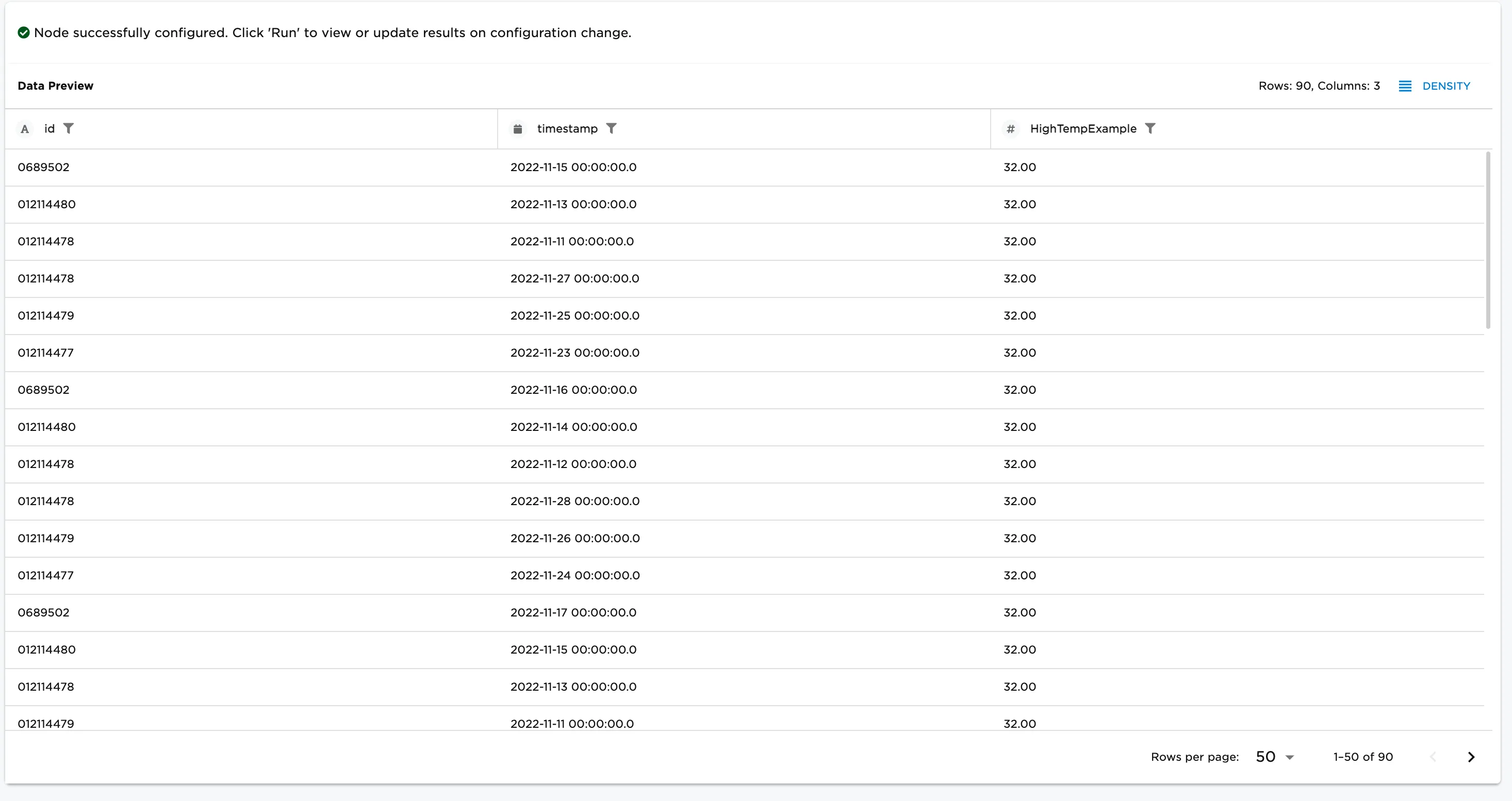 Example eval metric results