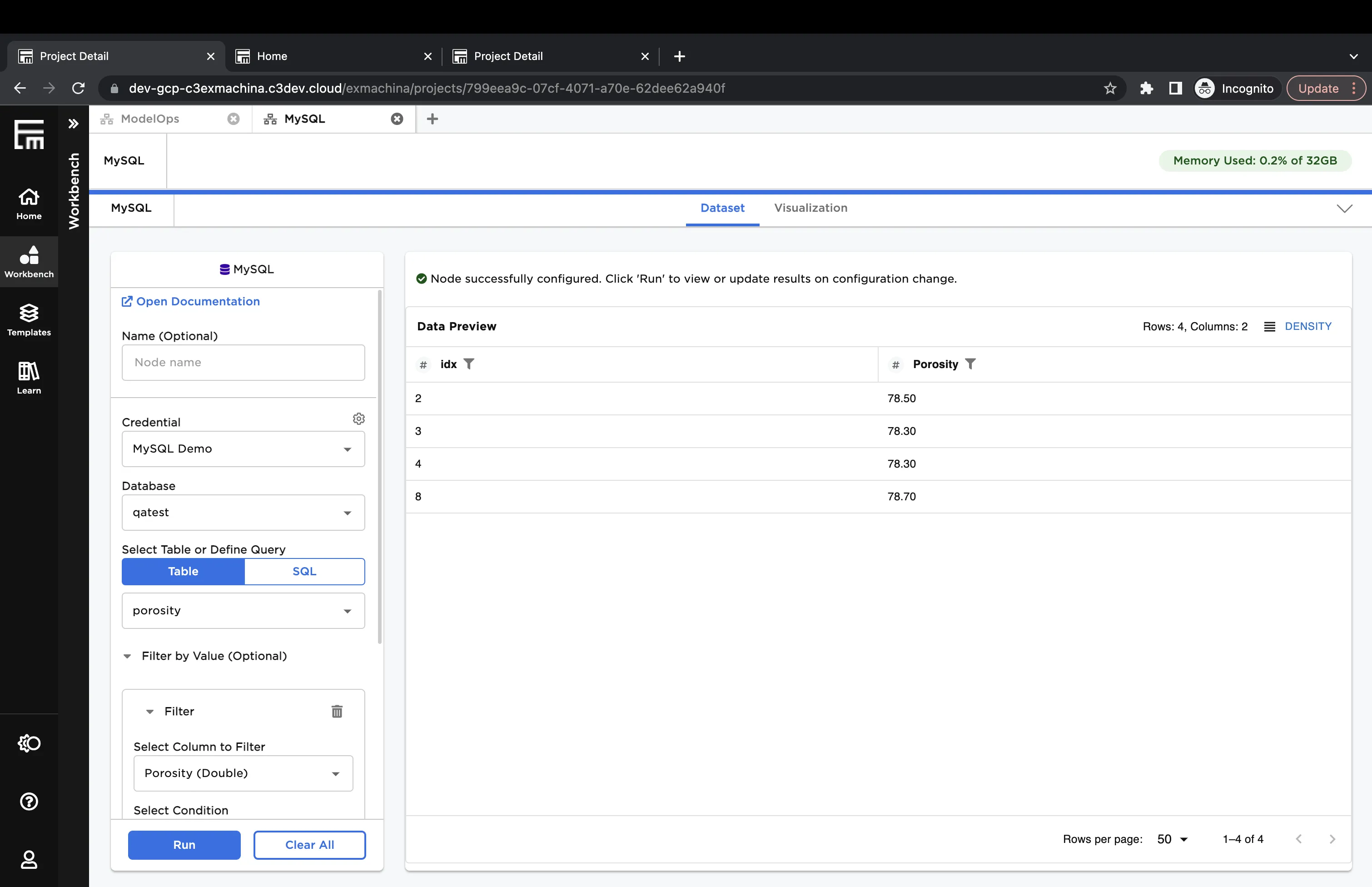 Example dataframe filtered by value