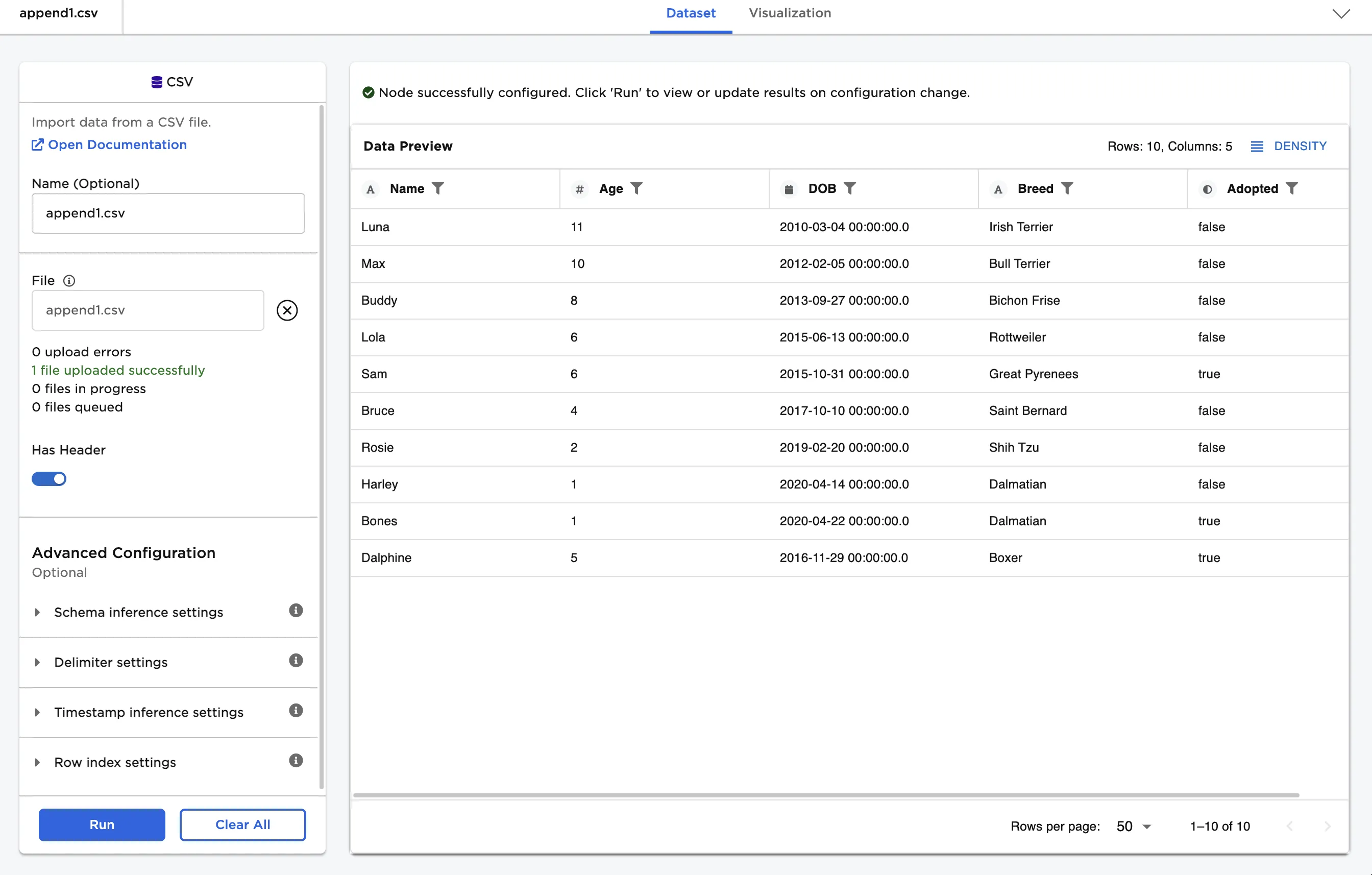 Example input data