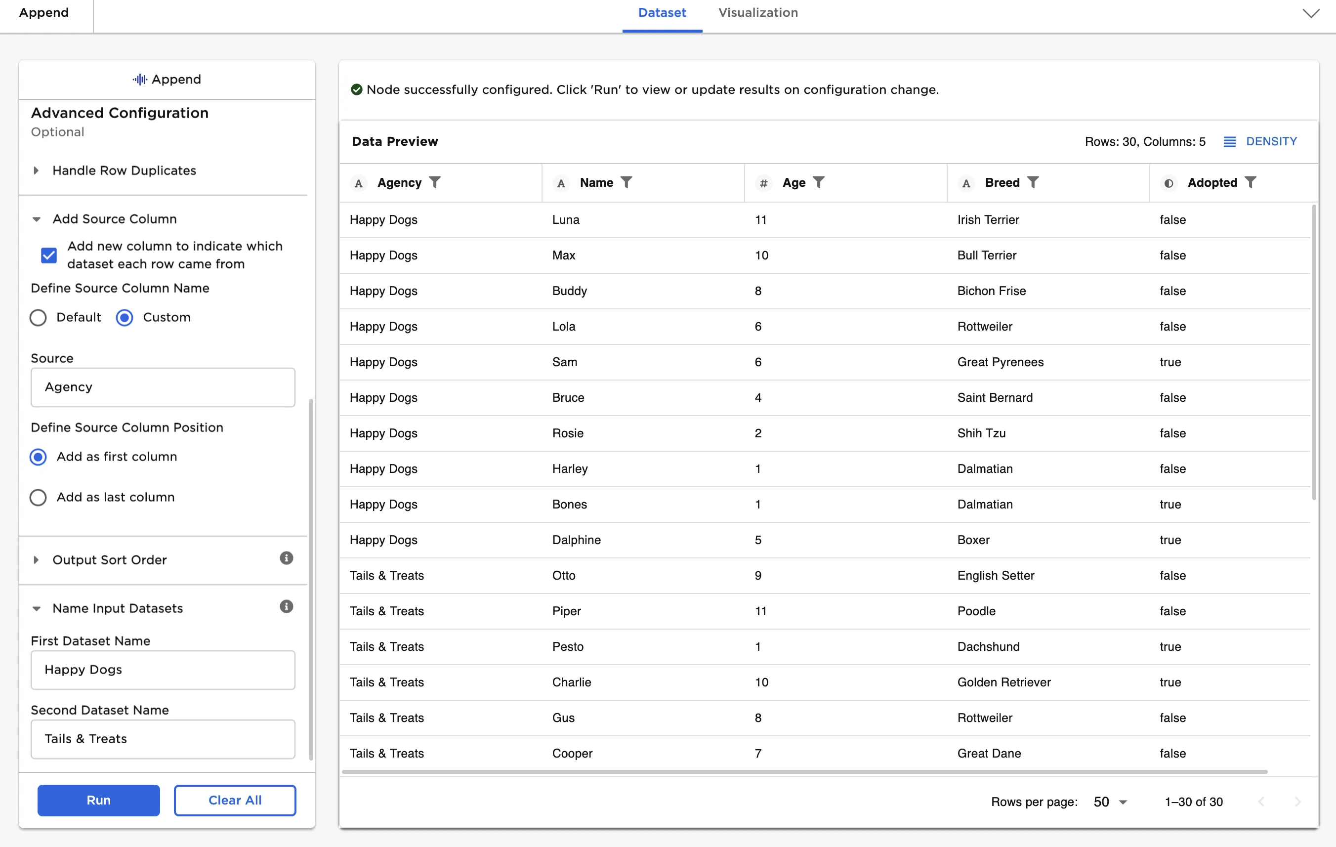 Example dataframe with custom source column