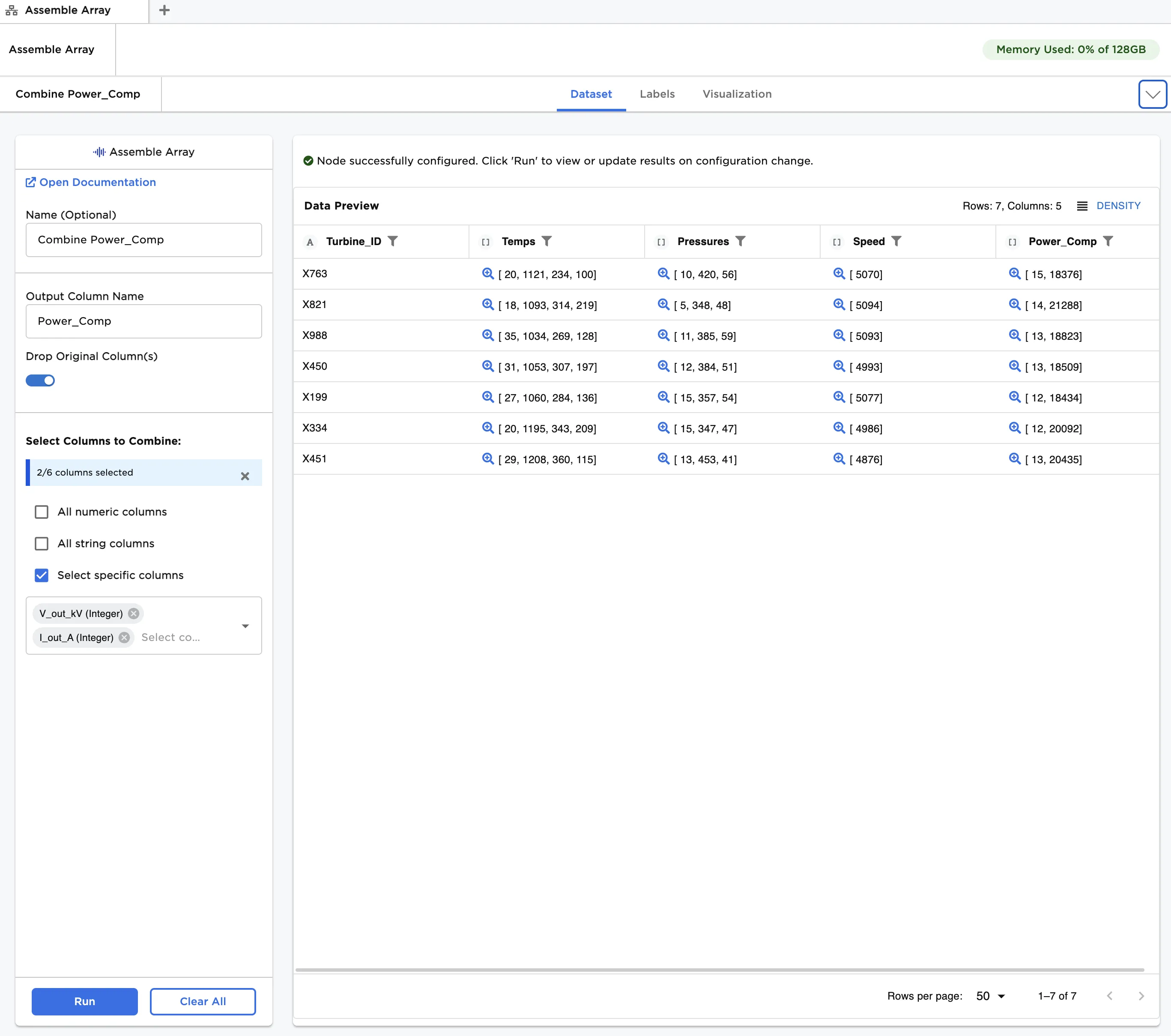 Using "Assemble Array" to create multiple Array columns: Dataframe