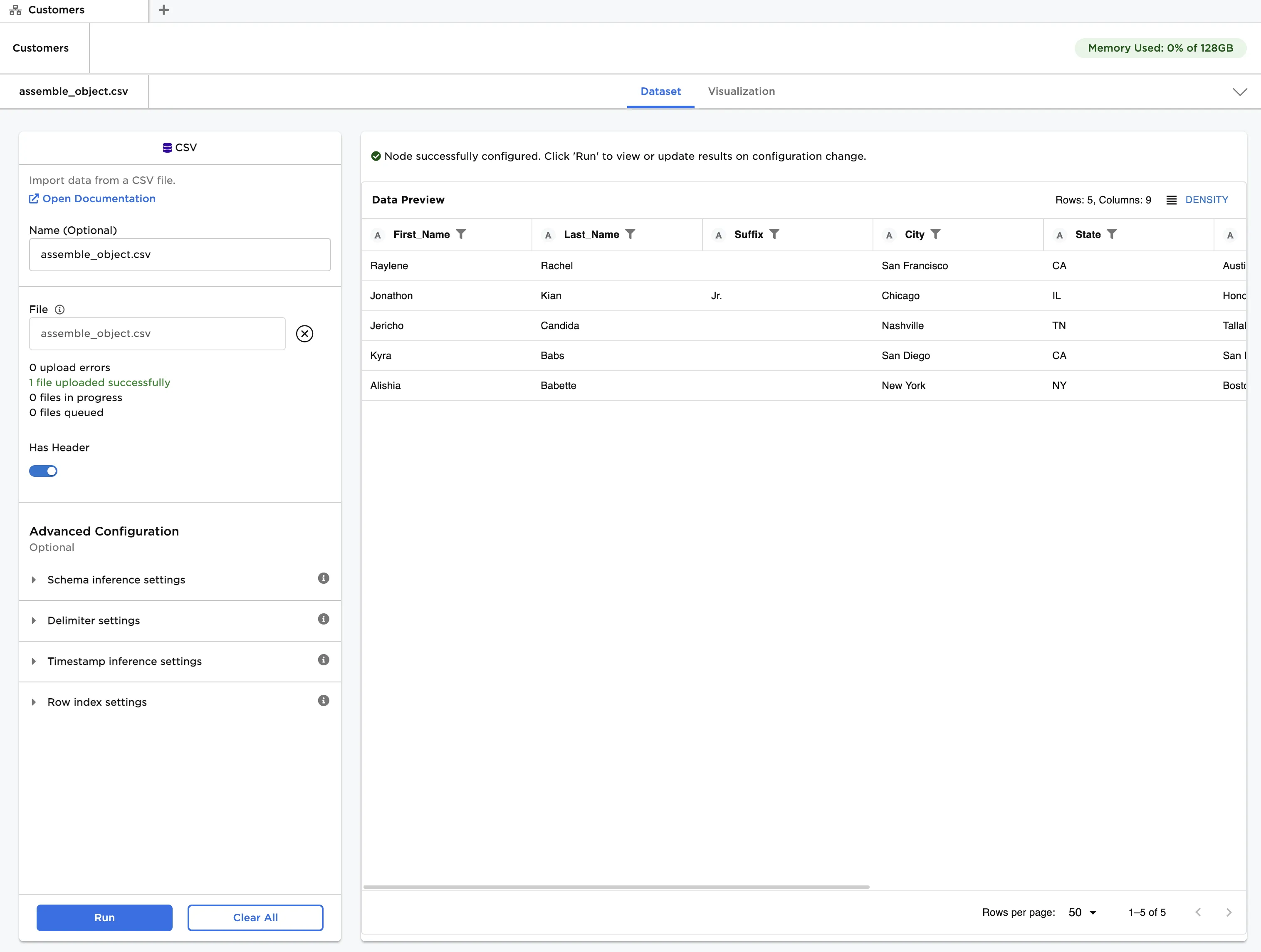Example input data