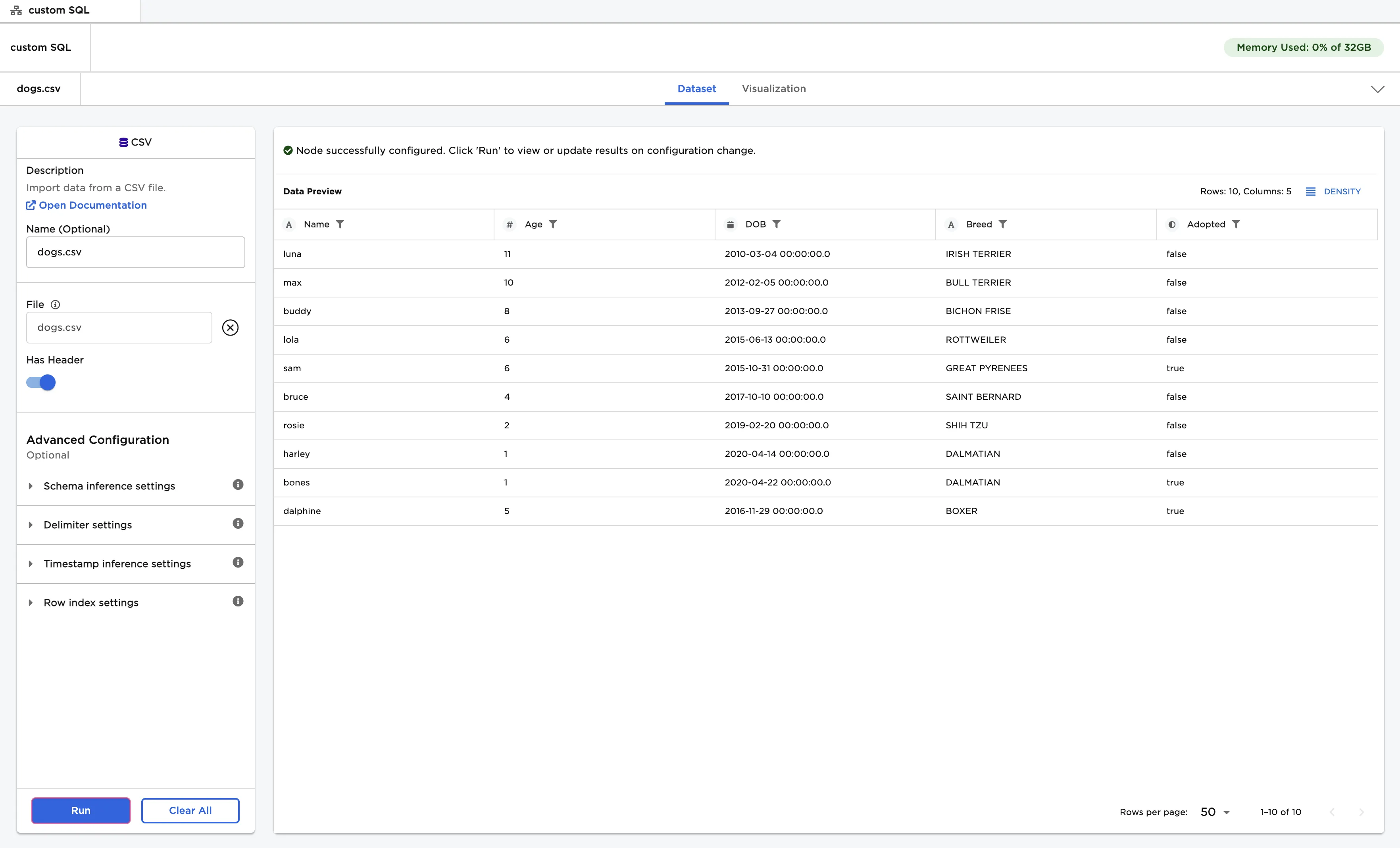 Example input data