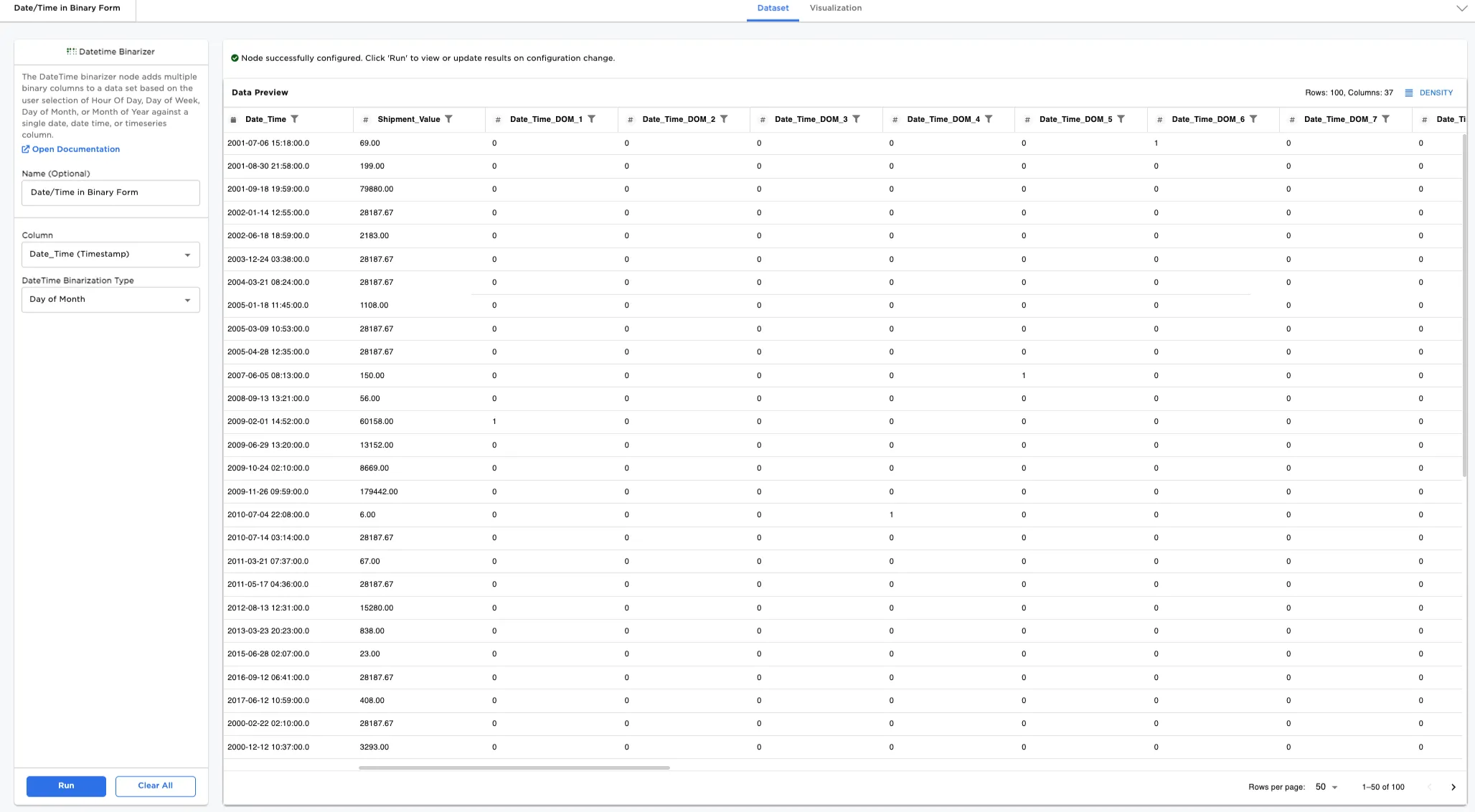 Example output dataframe