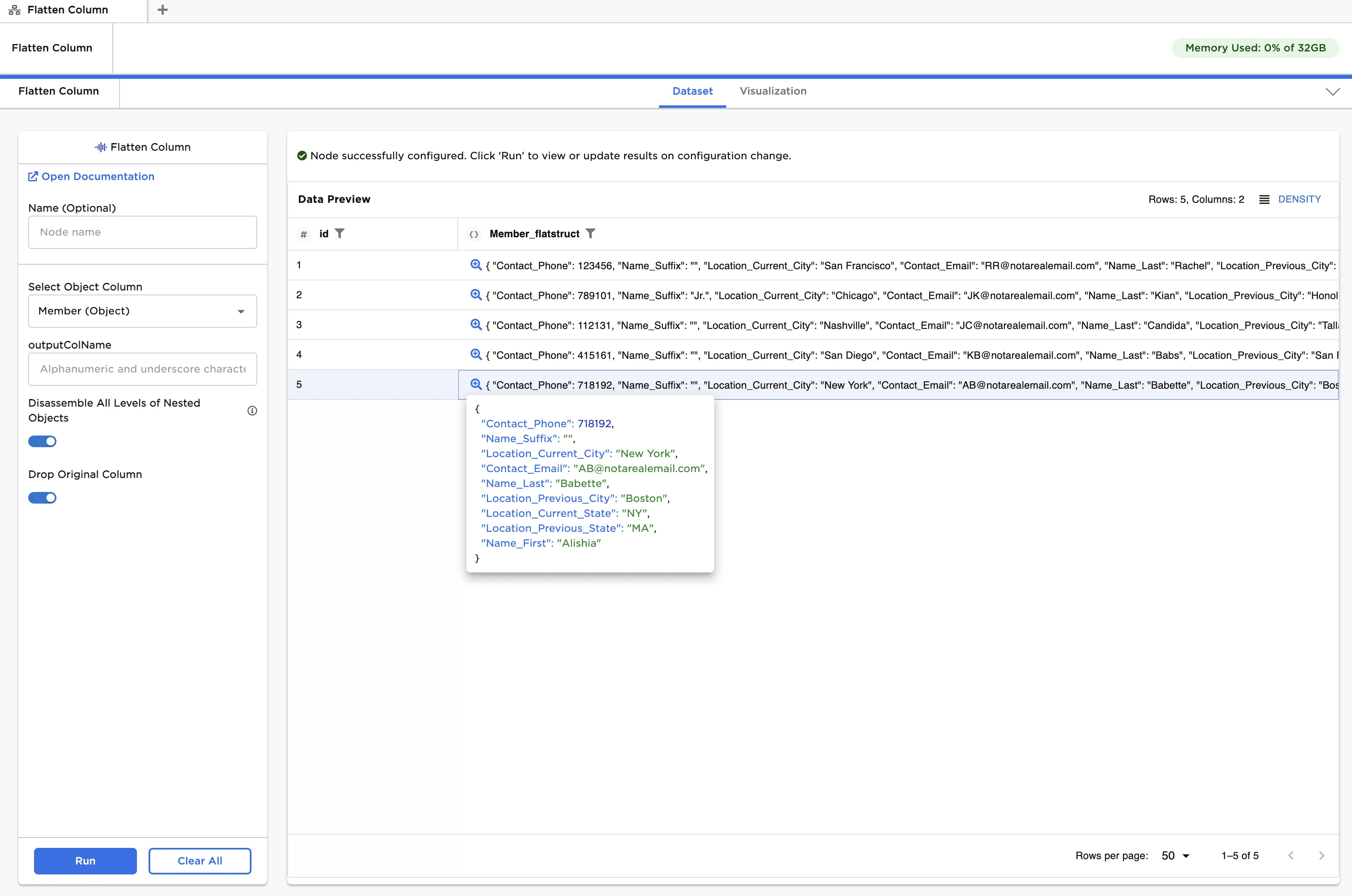 Example dataframe output