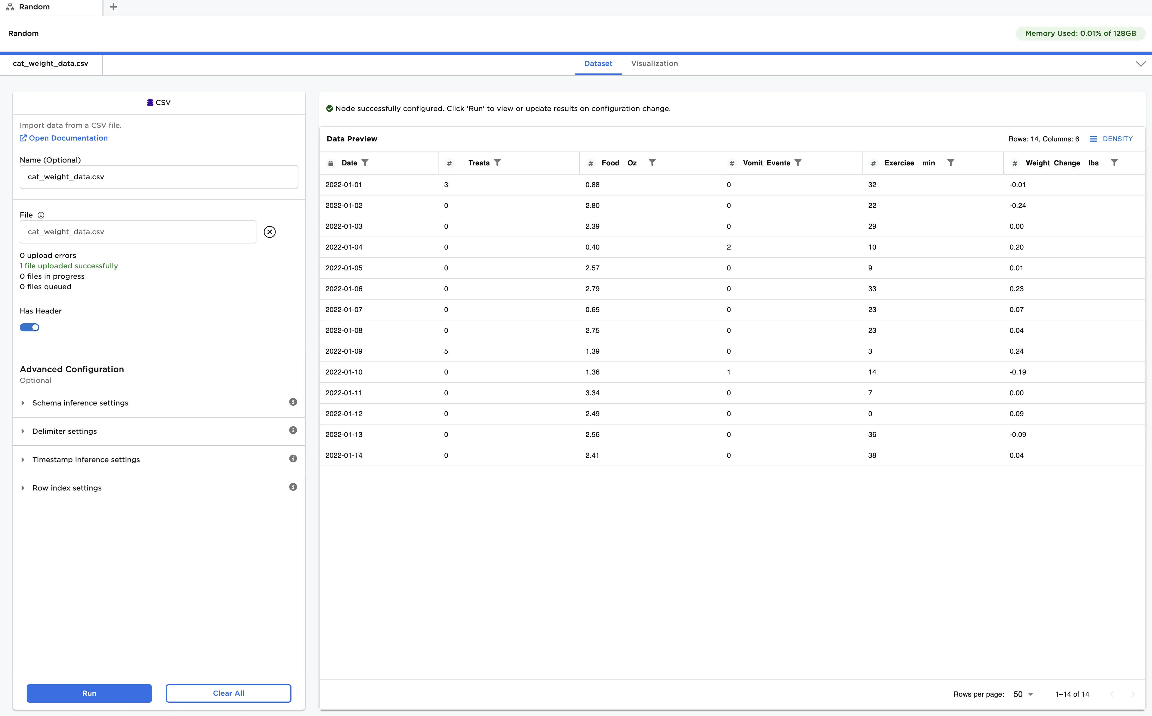 Example input data