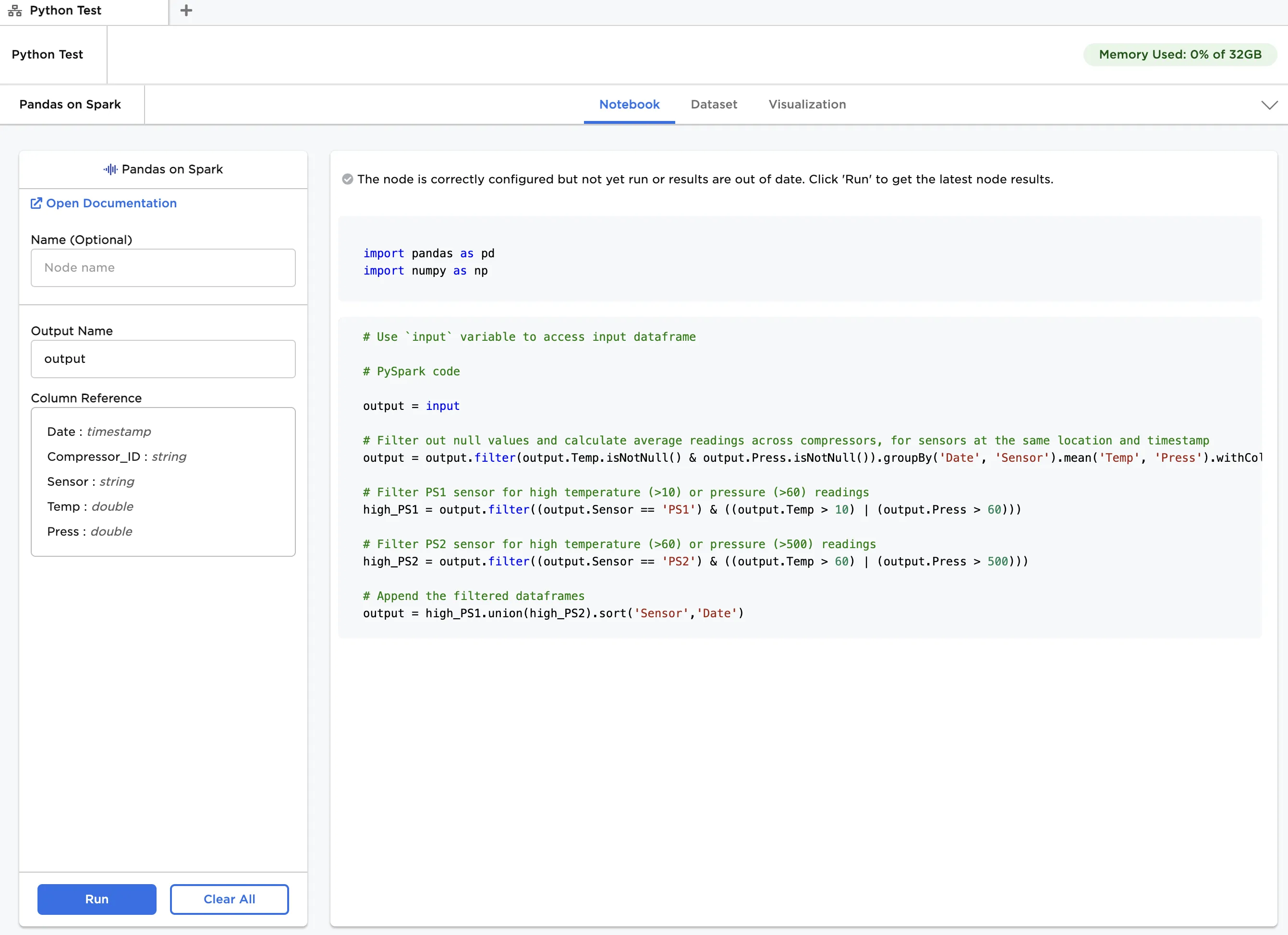 Example notebook using PySpark API