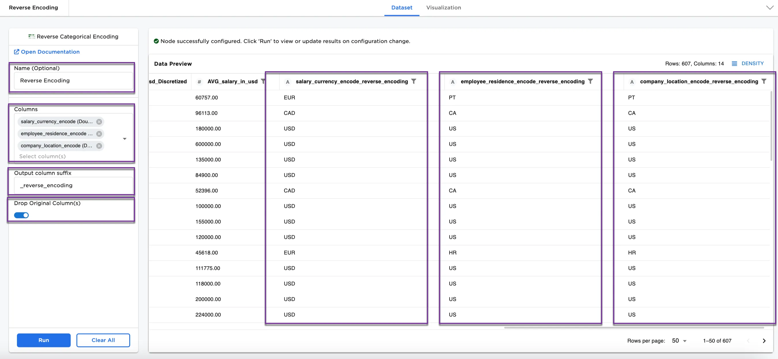 Example dataframe with unencoded columns