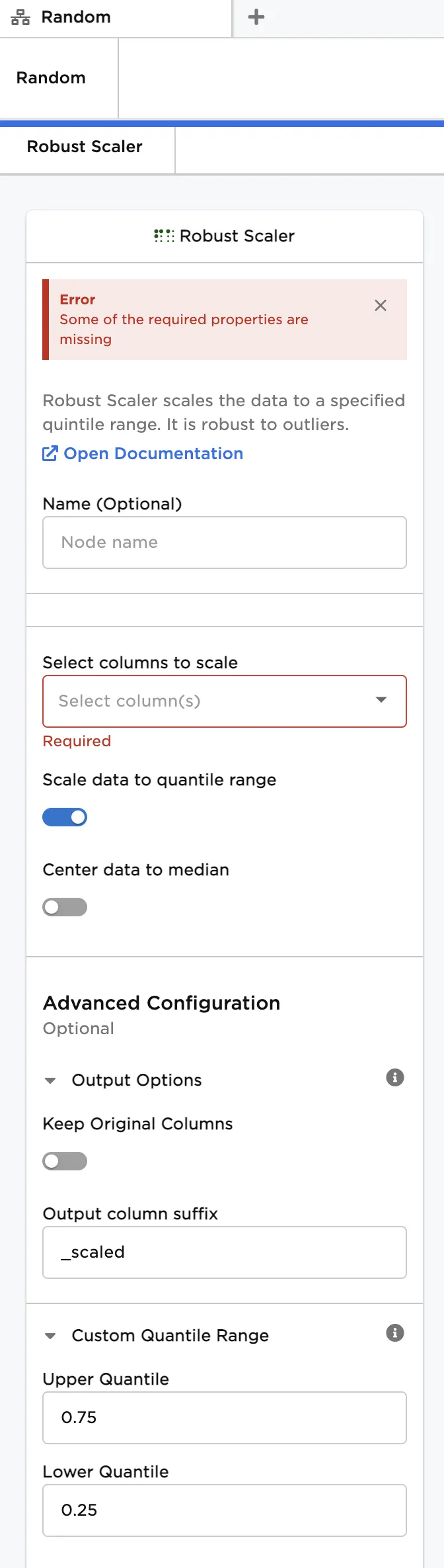 Configuration sidebar
