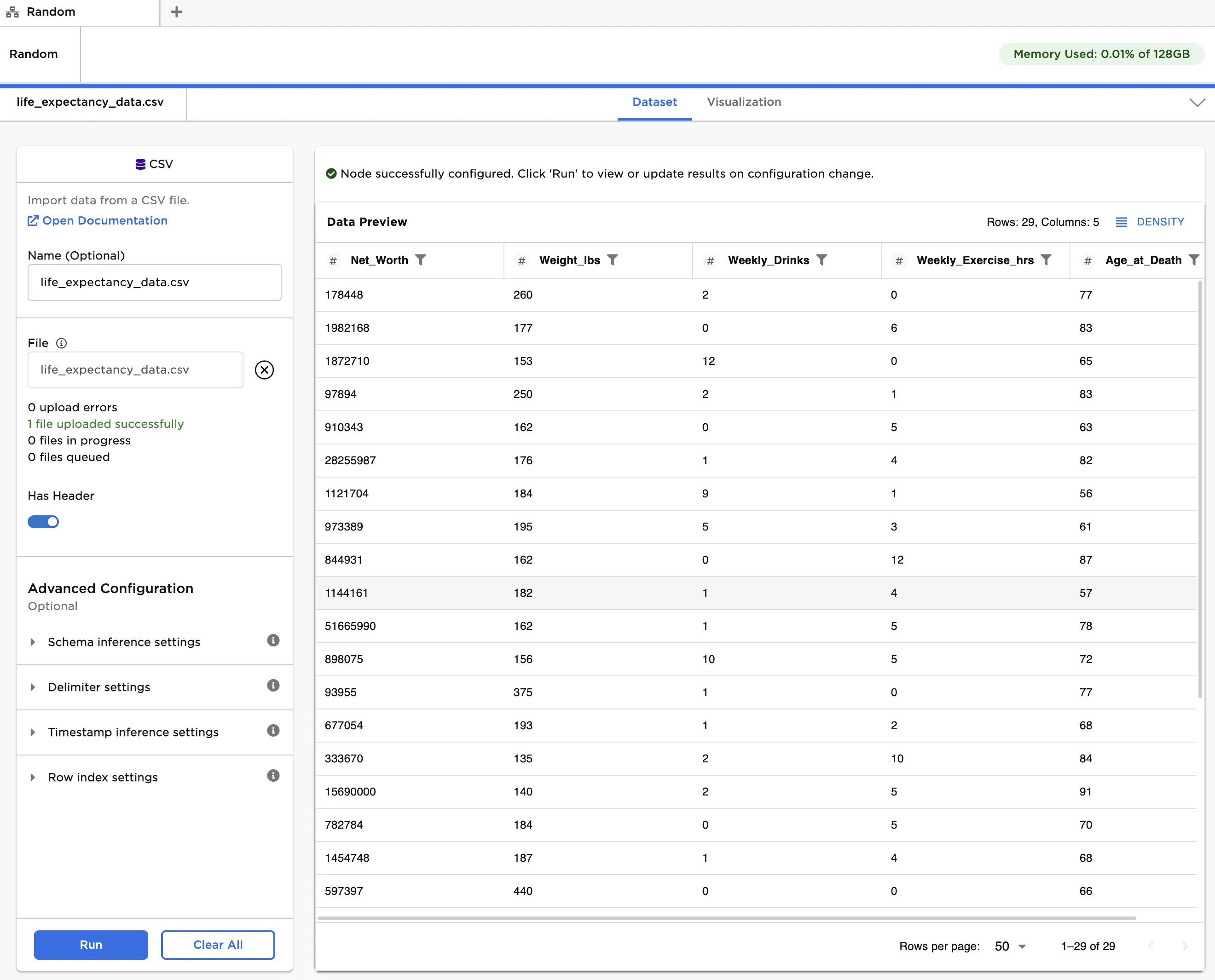 Example input data