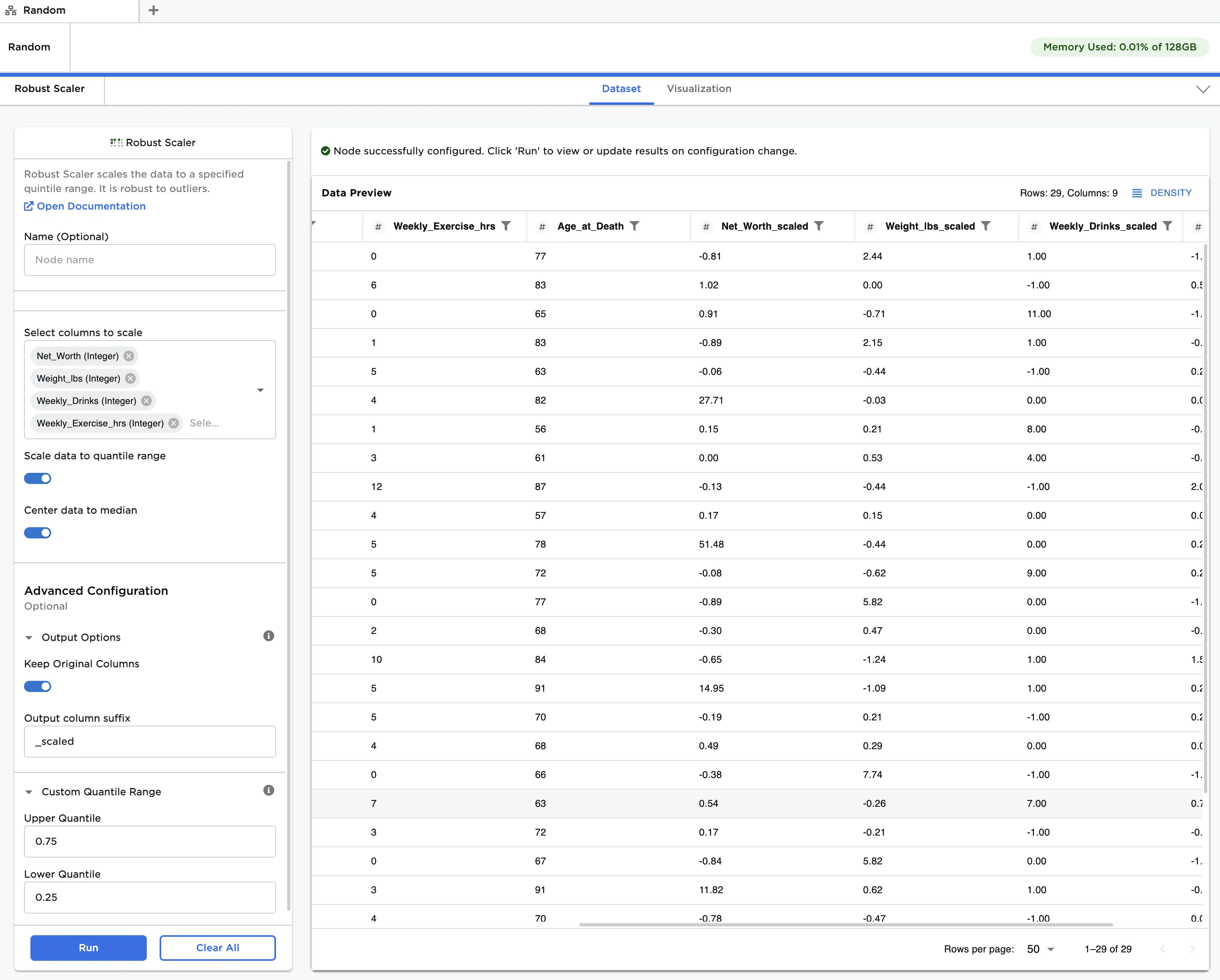 Example dataframe with custom scale