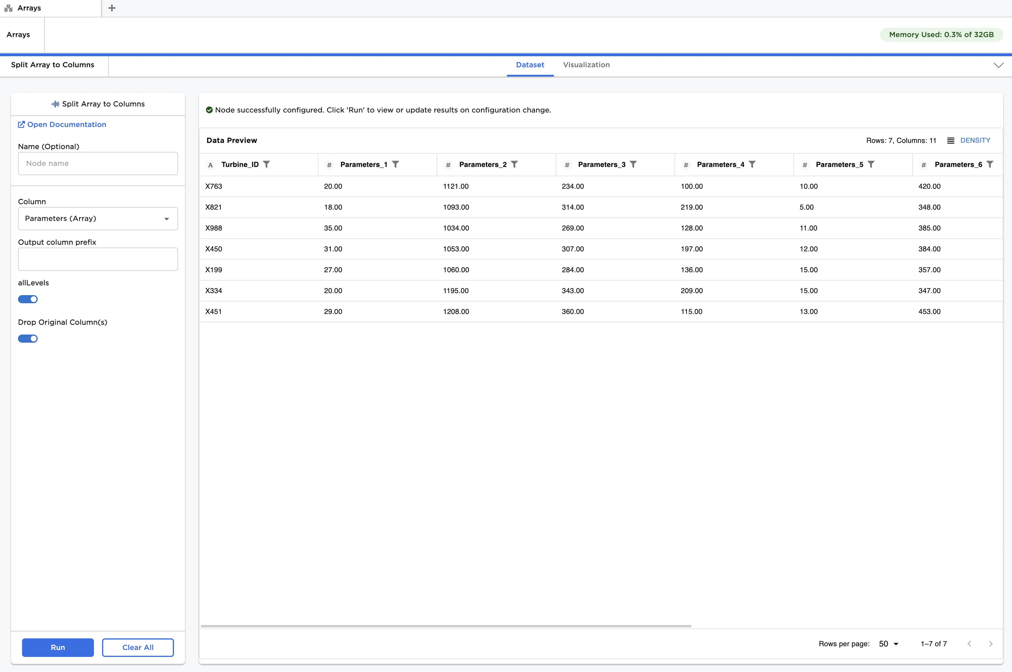 Using "Split Array to Columns" to disassemble all levels of a nested Array