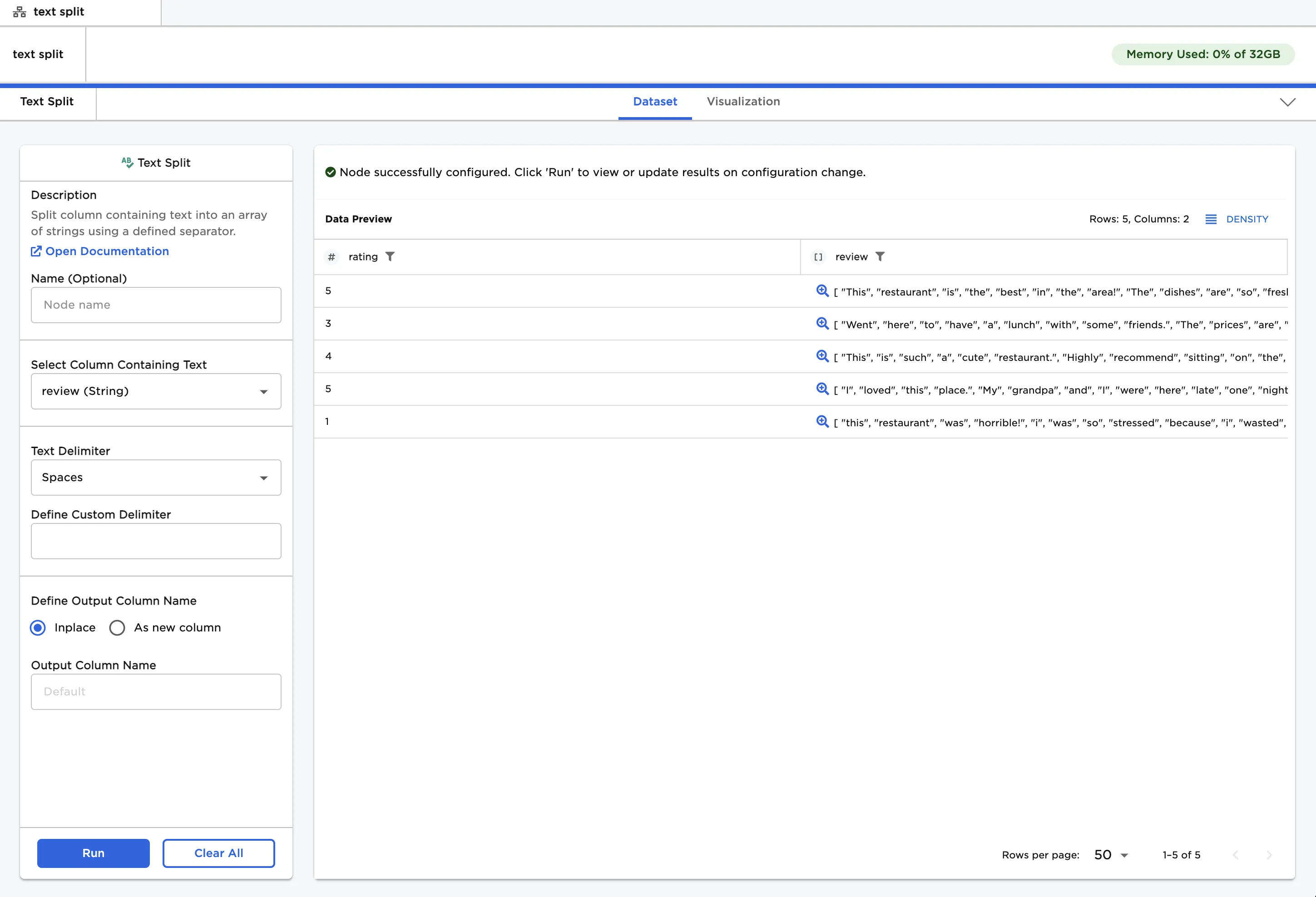Example dataframe with an array of words