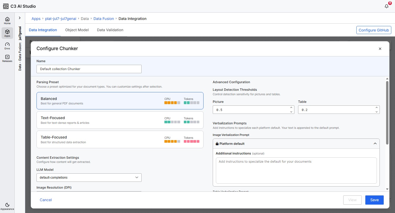 Configure Chunker panel