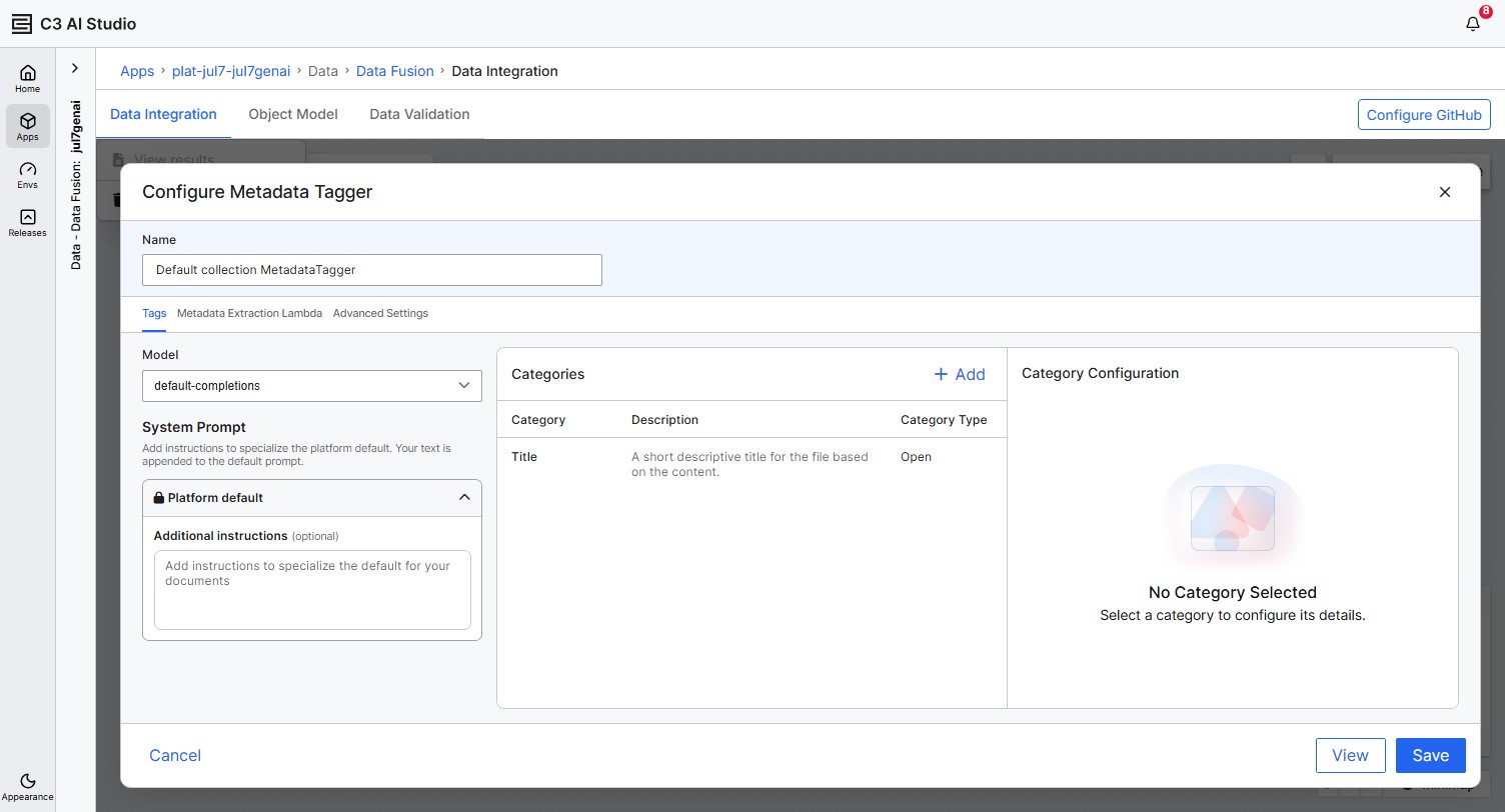Configure Metadata Tagger Tags tab