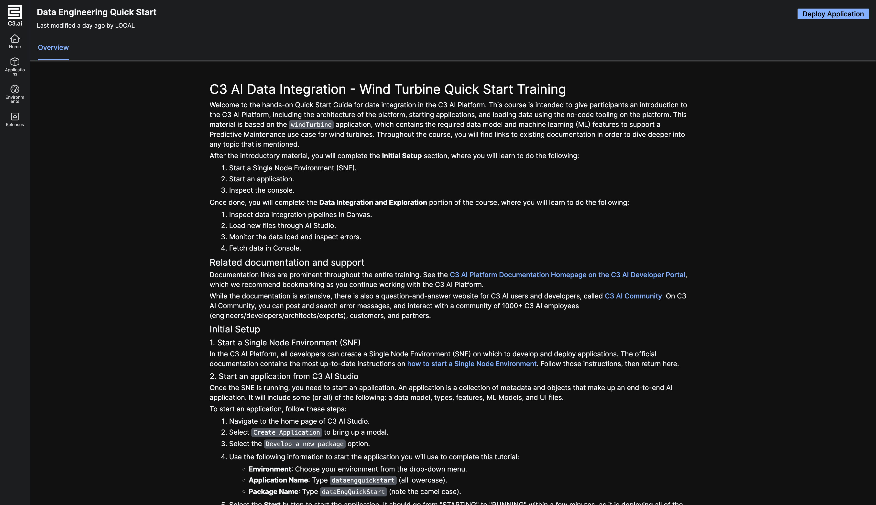 Quickstart deploy application