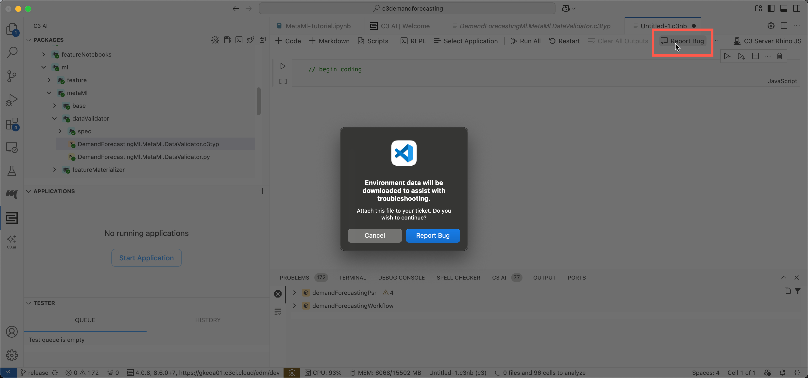 Report bug from C3 notebook
