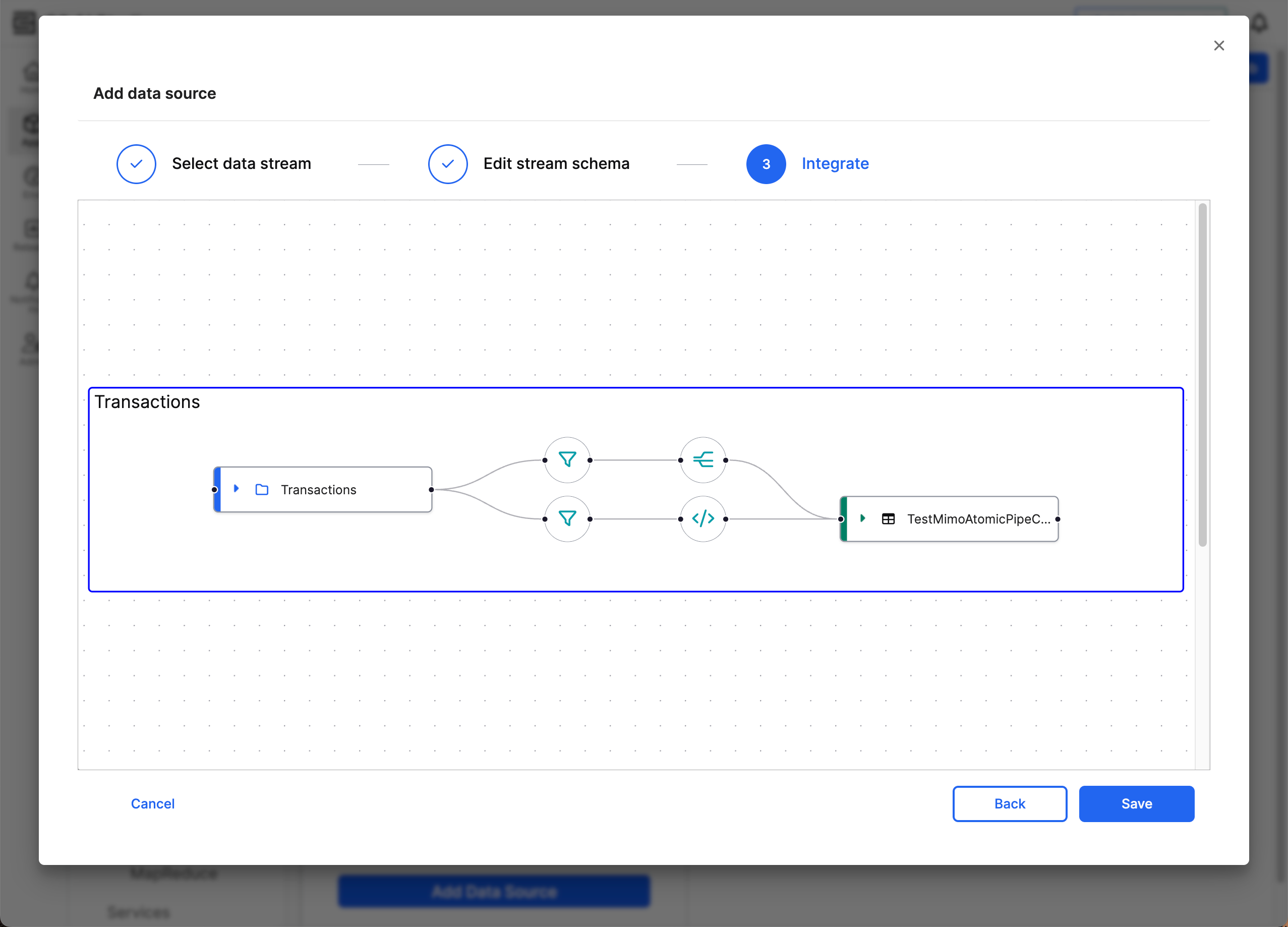 A source and target connected with two connections, each with their own filter