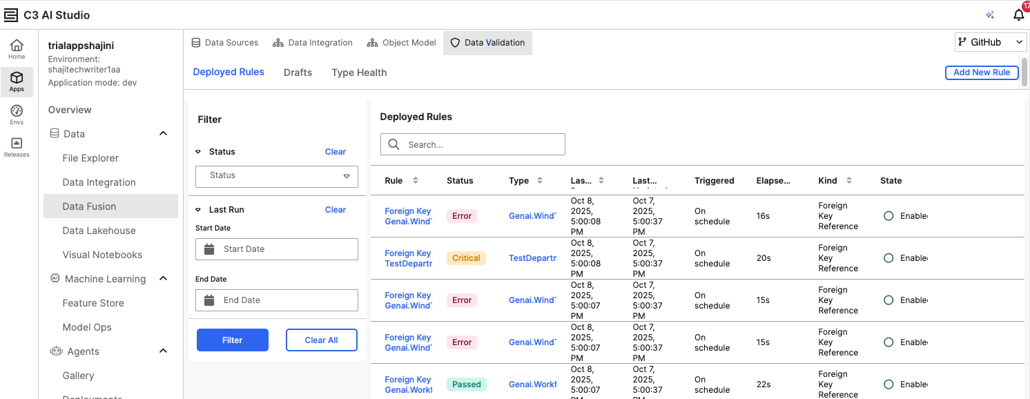 The Data Validation interface