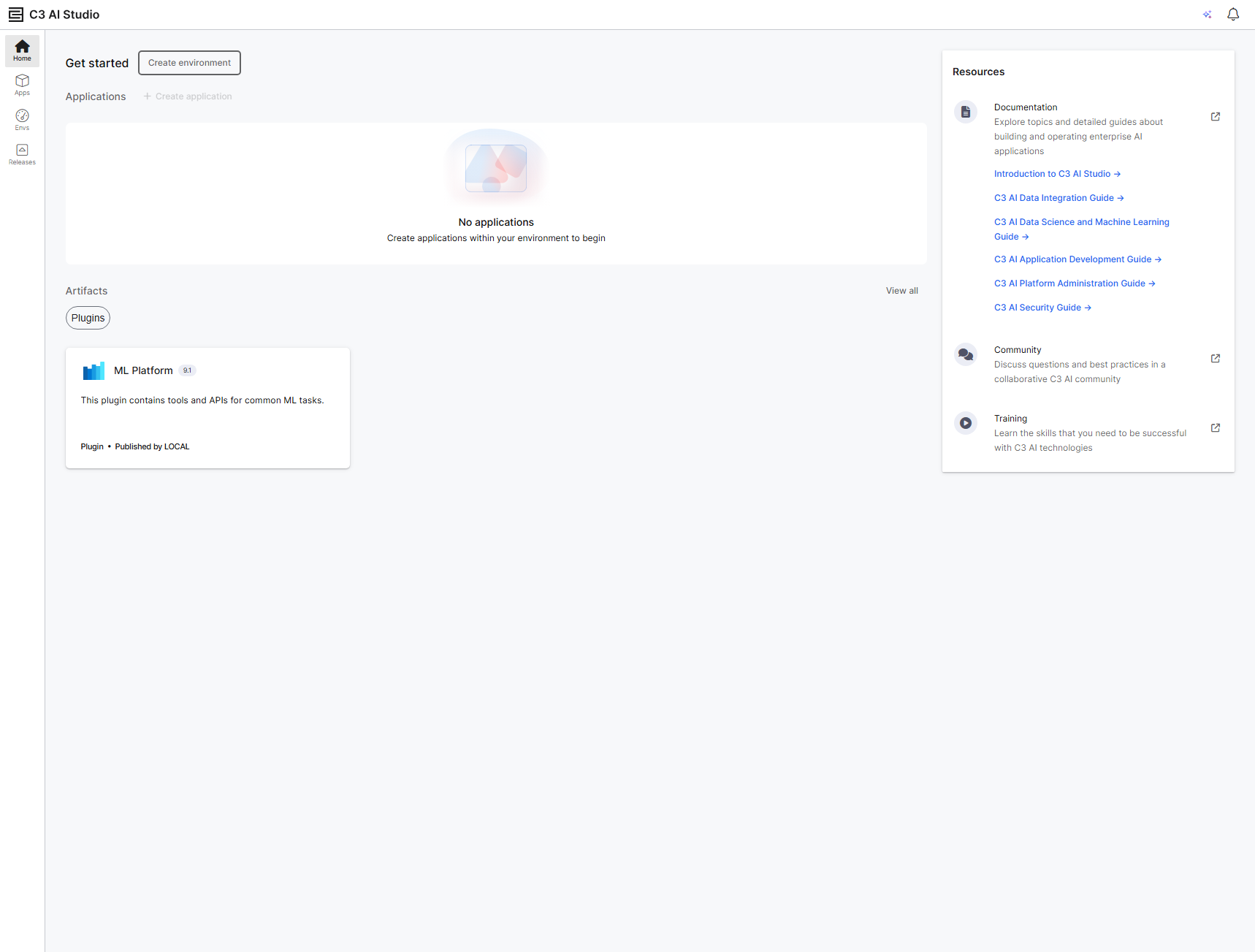 Screenshot of C3 AI Studio home page