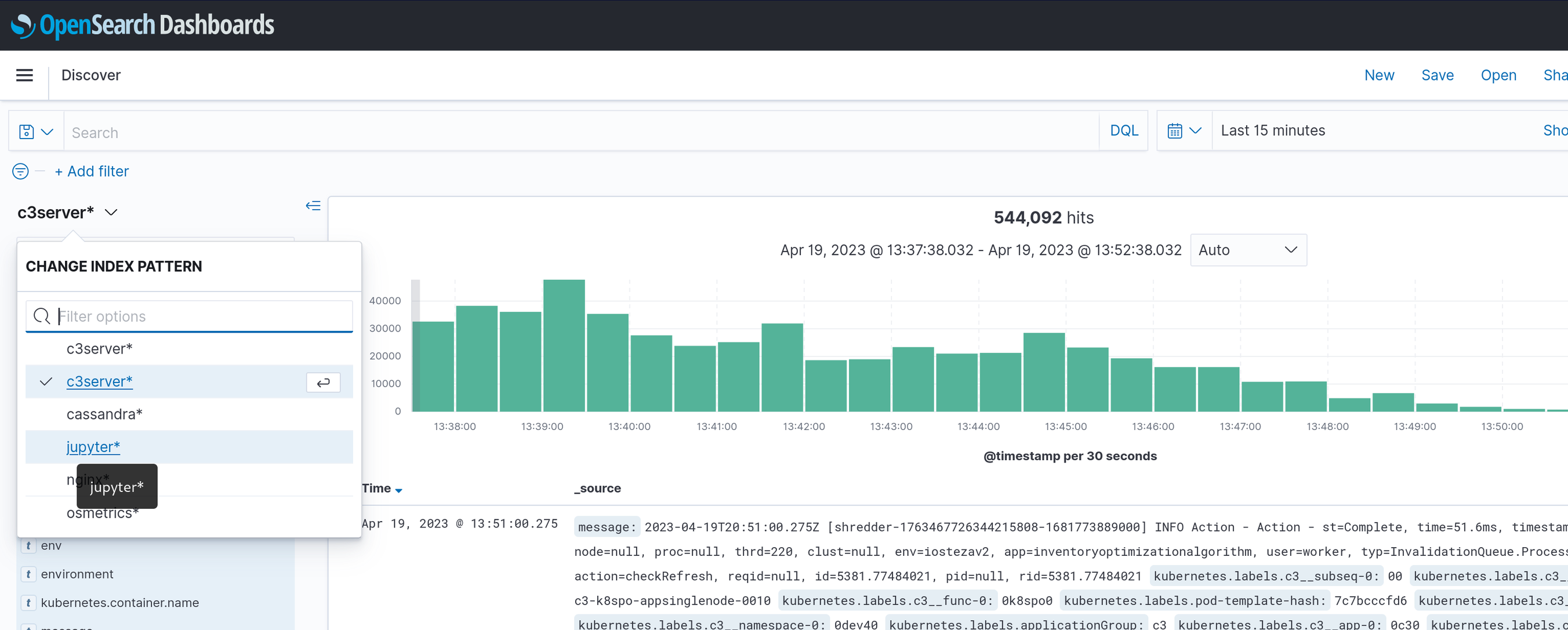 Change index pattern to jupyter