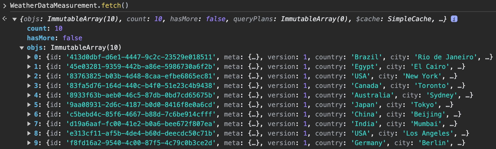 Event Hub weather measurement data