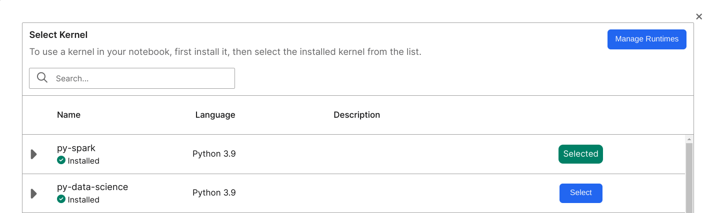 Select py-spark as kernel