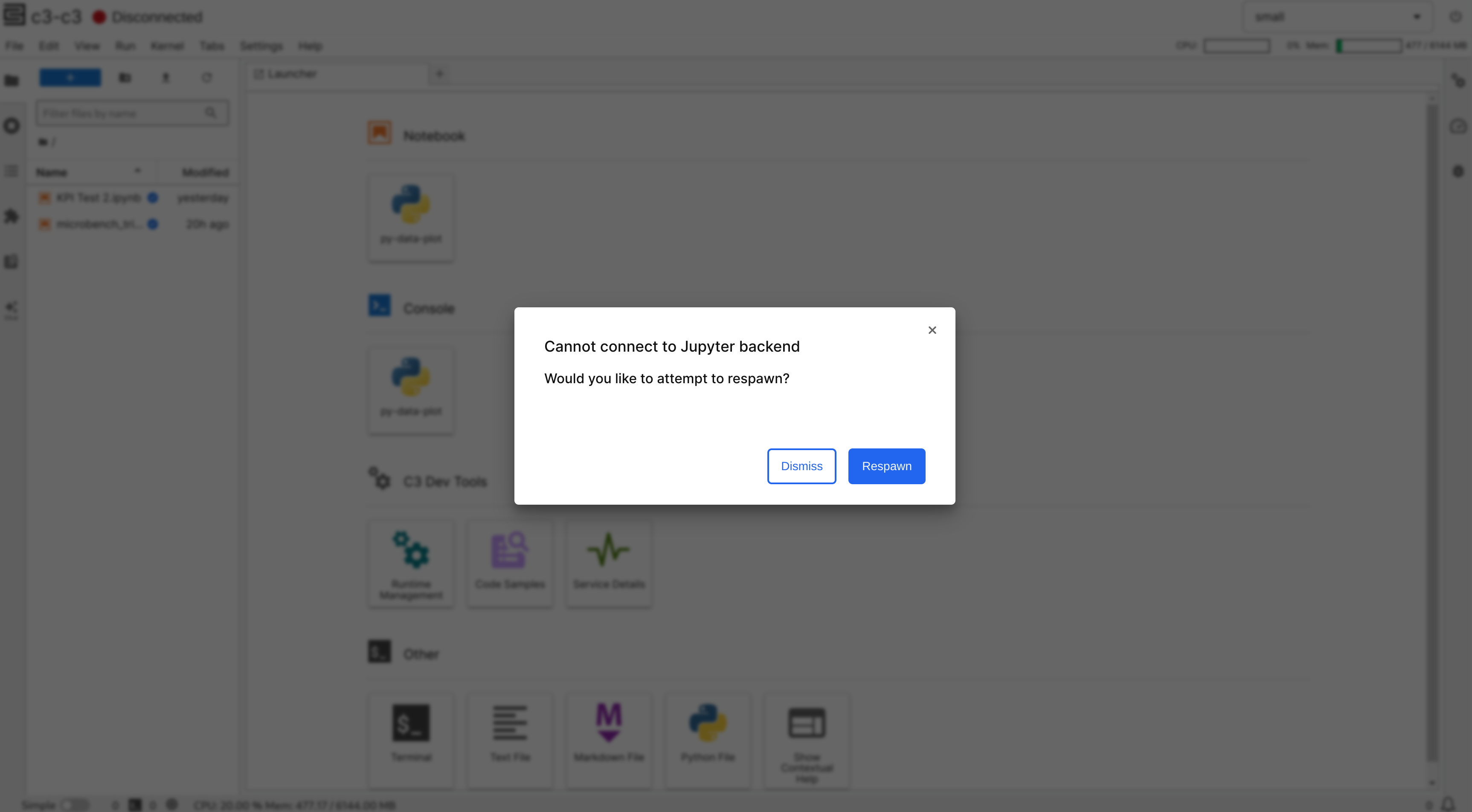Backend disconnected modal