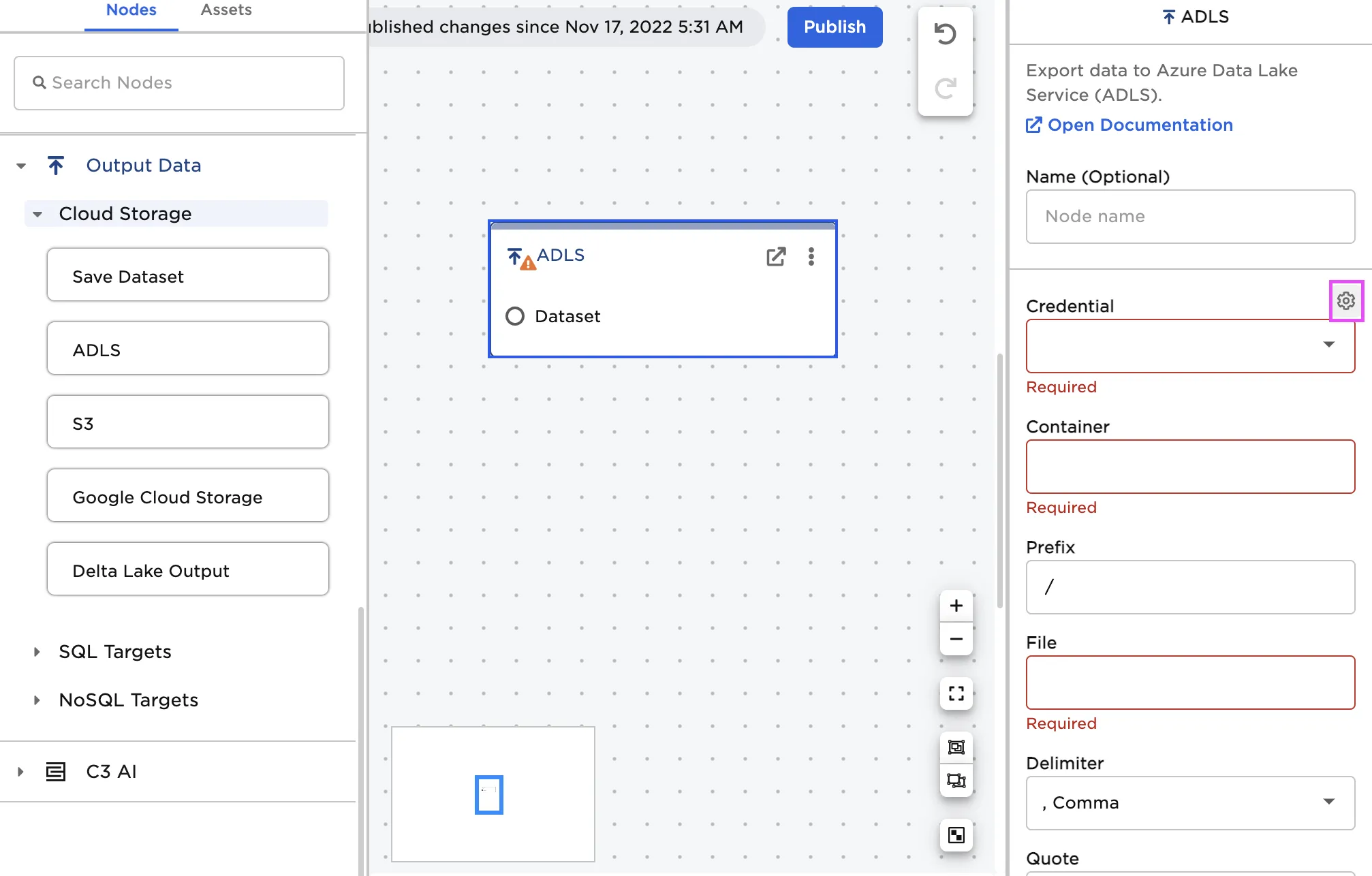 ADLS credential settings