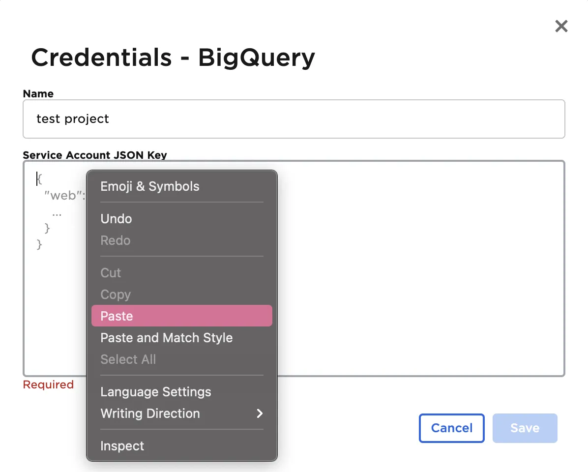 Configure BigQuery credentials