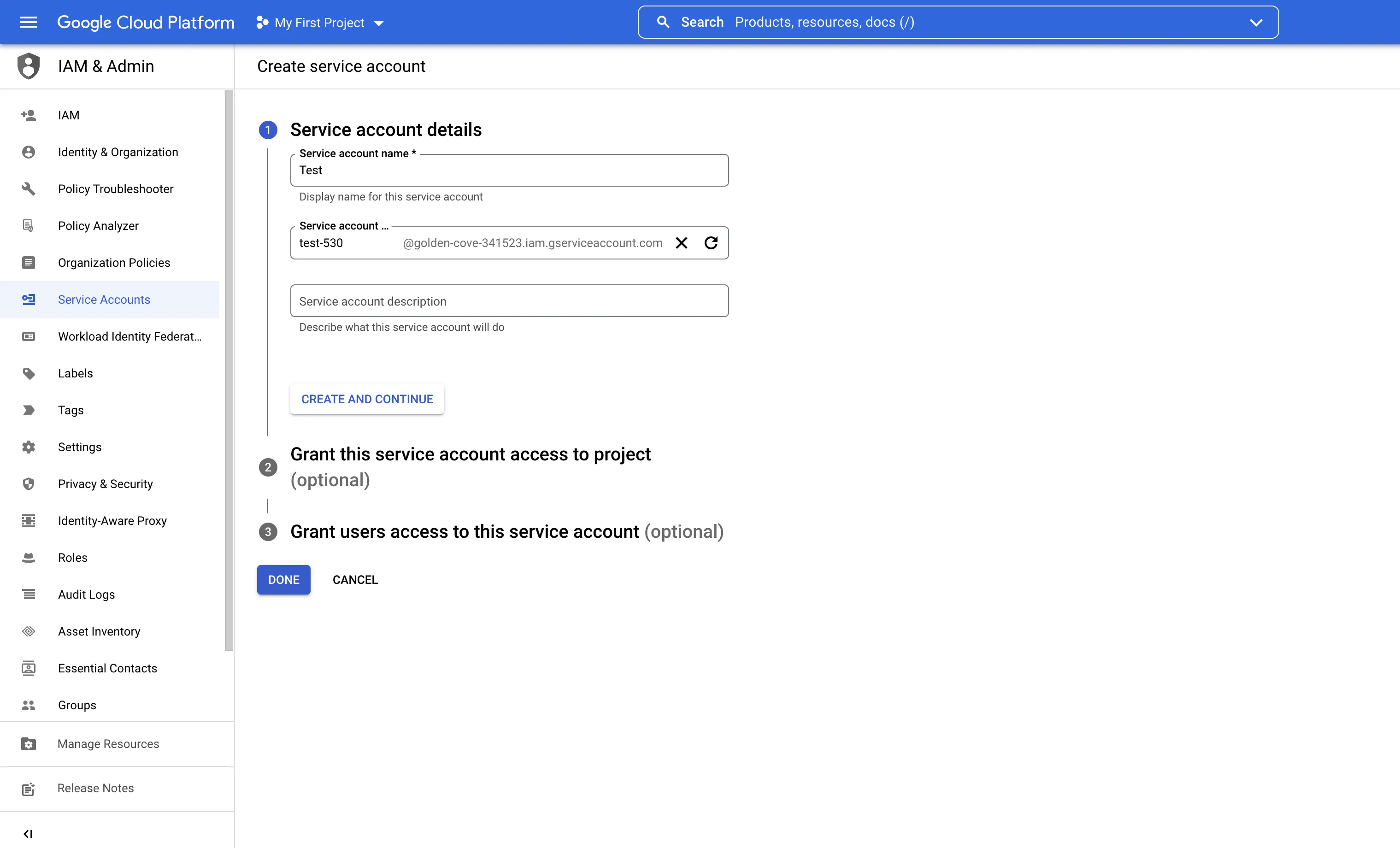 Service account details