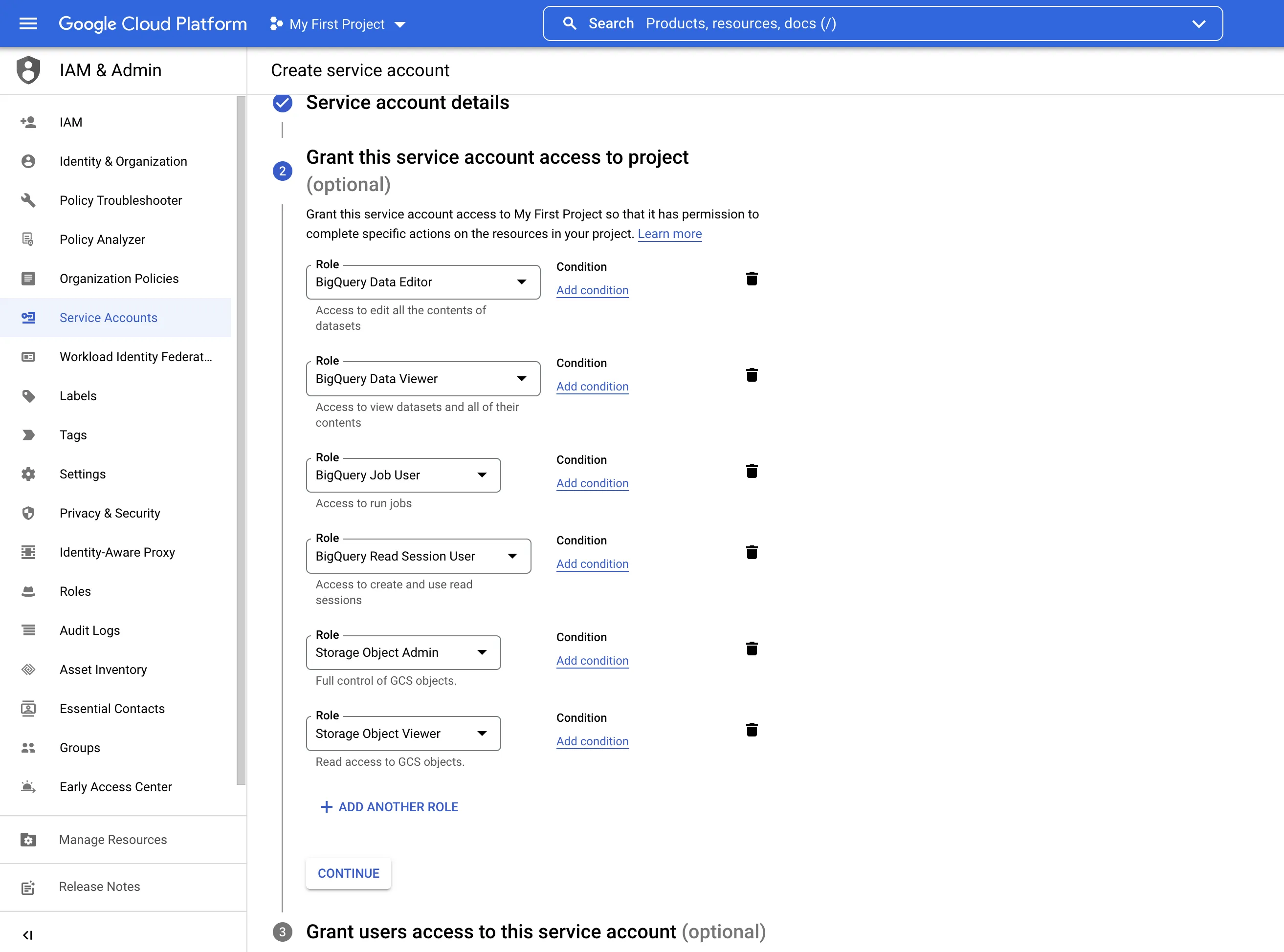 Service account roles
