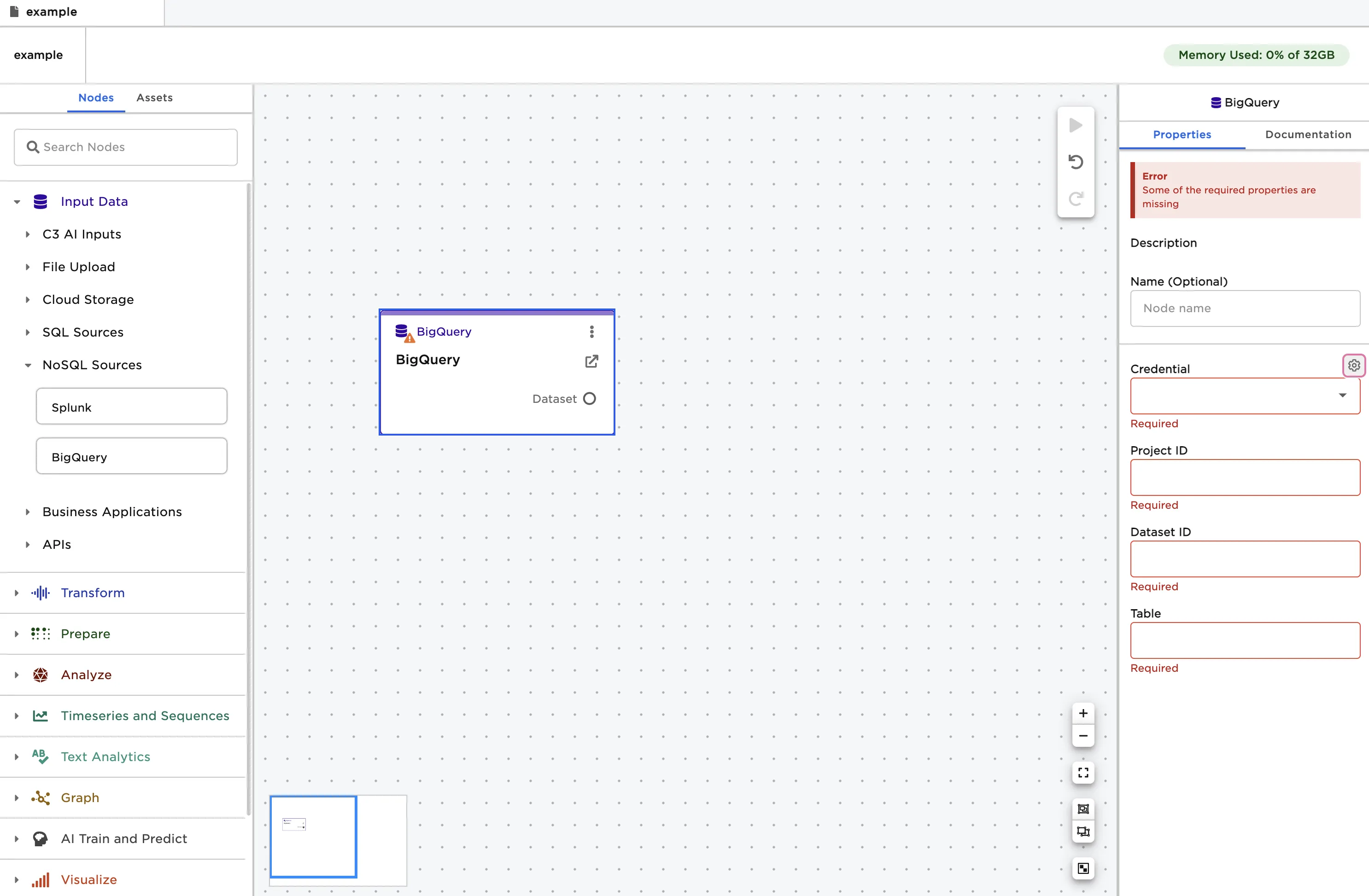 BigQuery node credentials