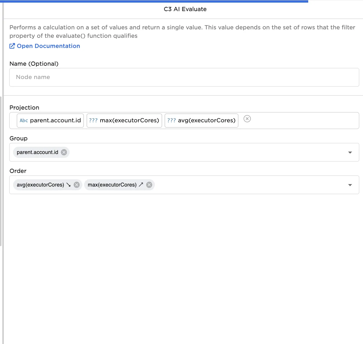 Example evaluate sort config