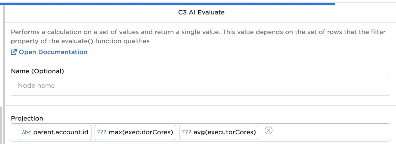 Example evaluate projection config