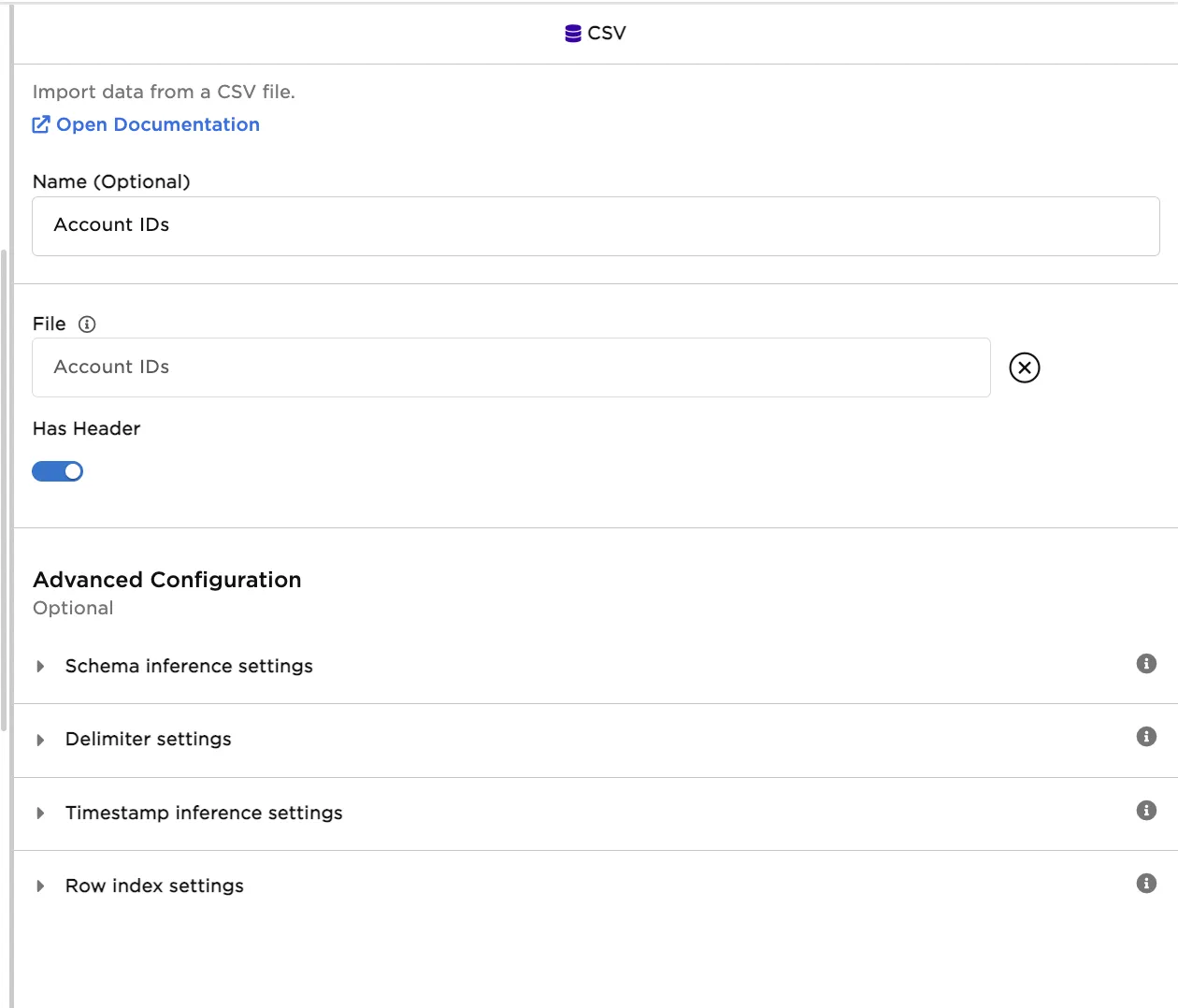 AccountID CSV Node Config