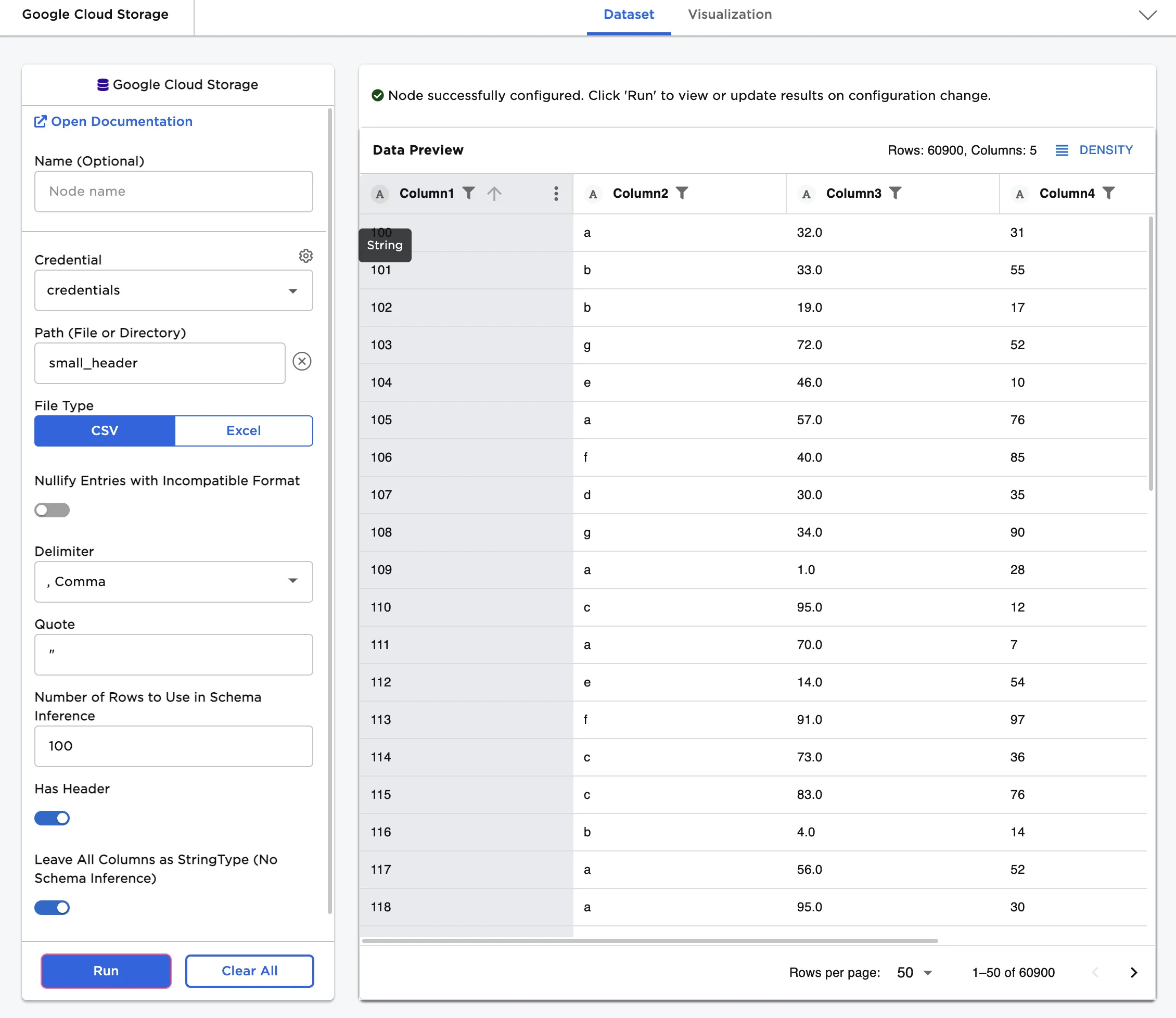 Example dataframe with string data type