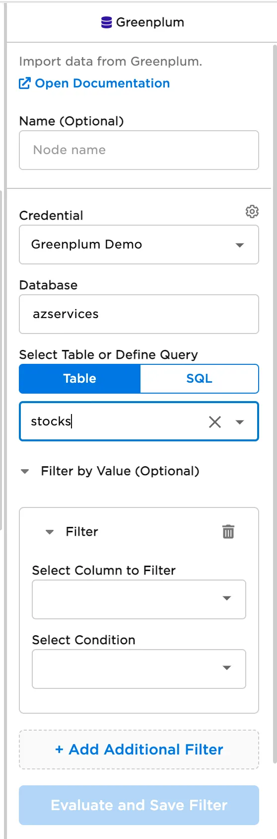 Greenplum table configuration