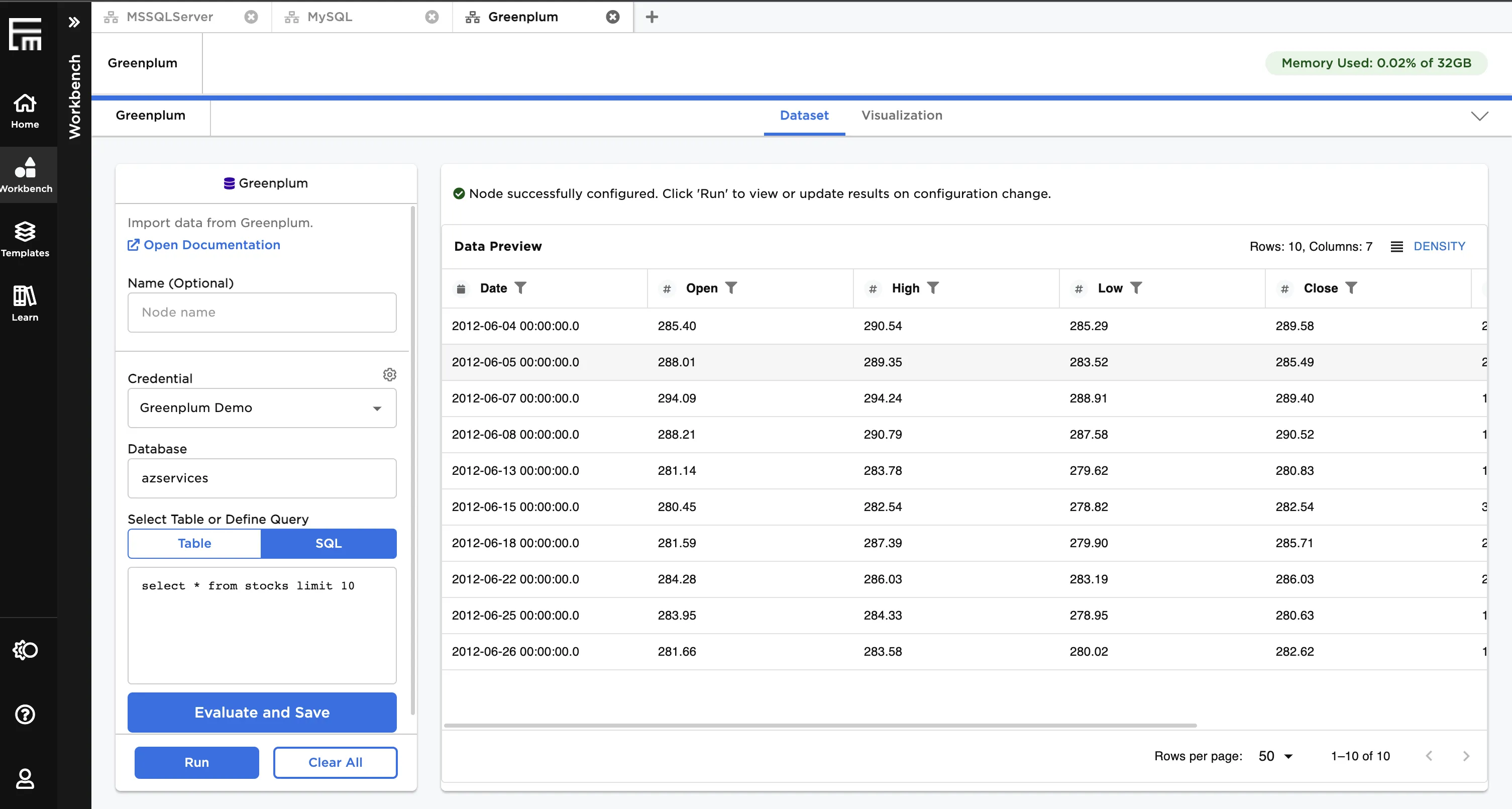 Example dataframe created from a Greenplum query
