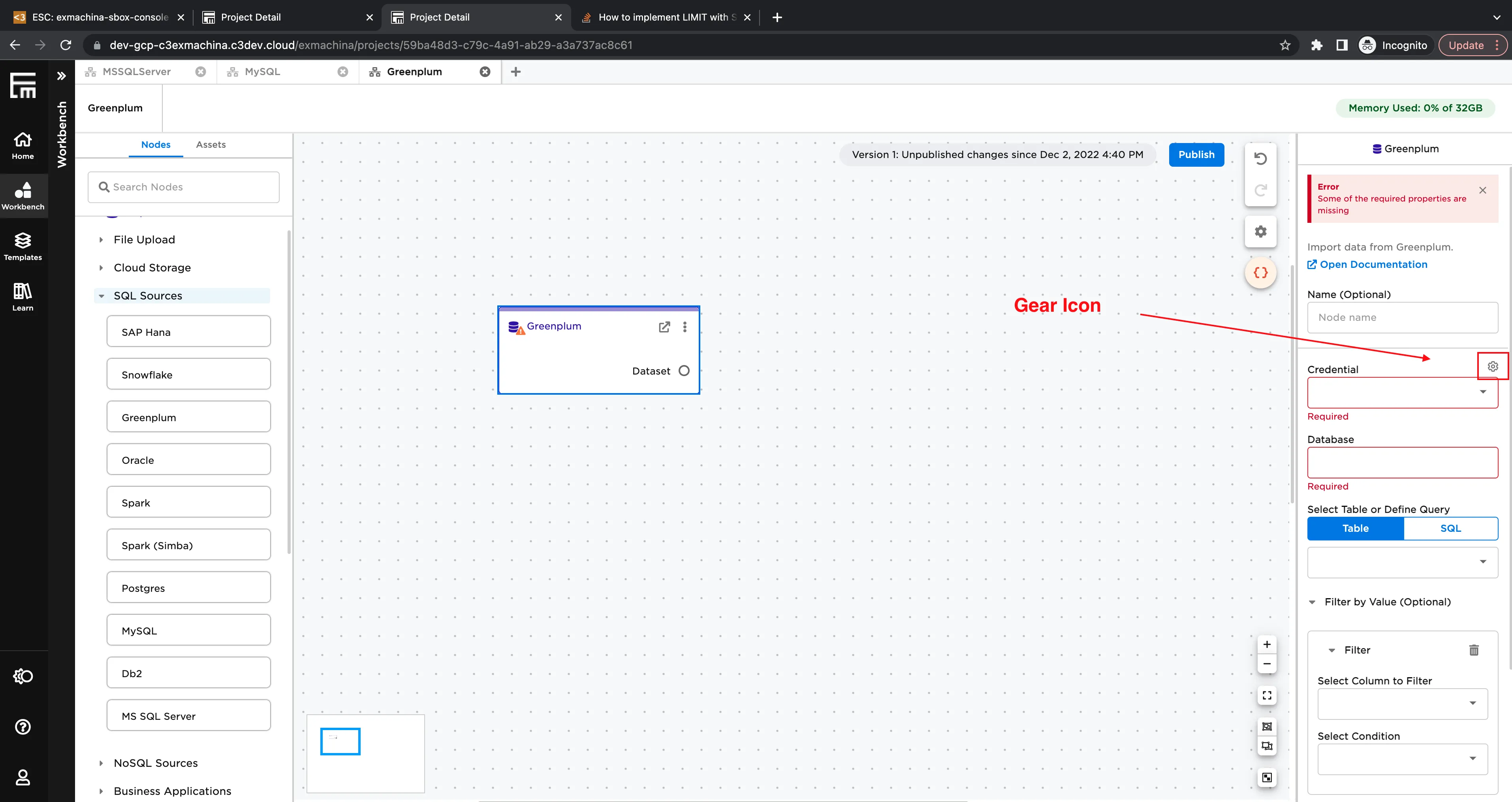 Adding Greenplum credentials - step 1