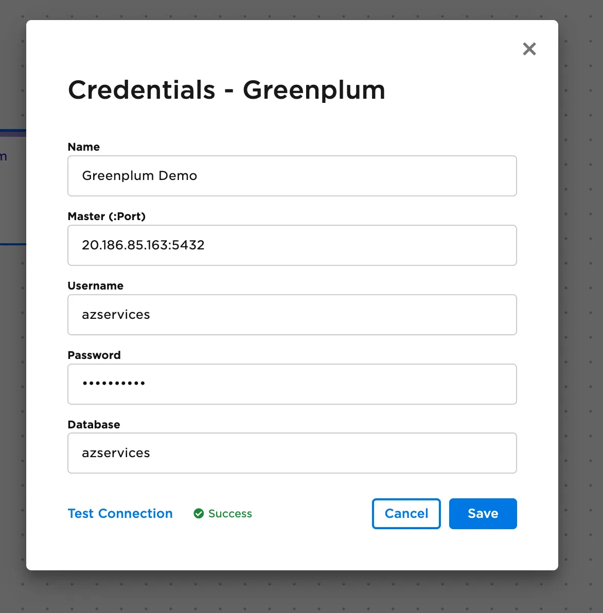 Adding Greenplum credentials - step 3