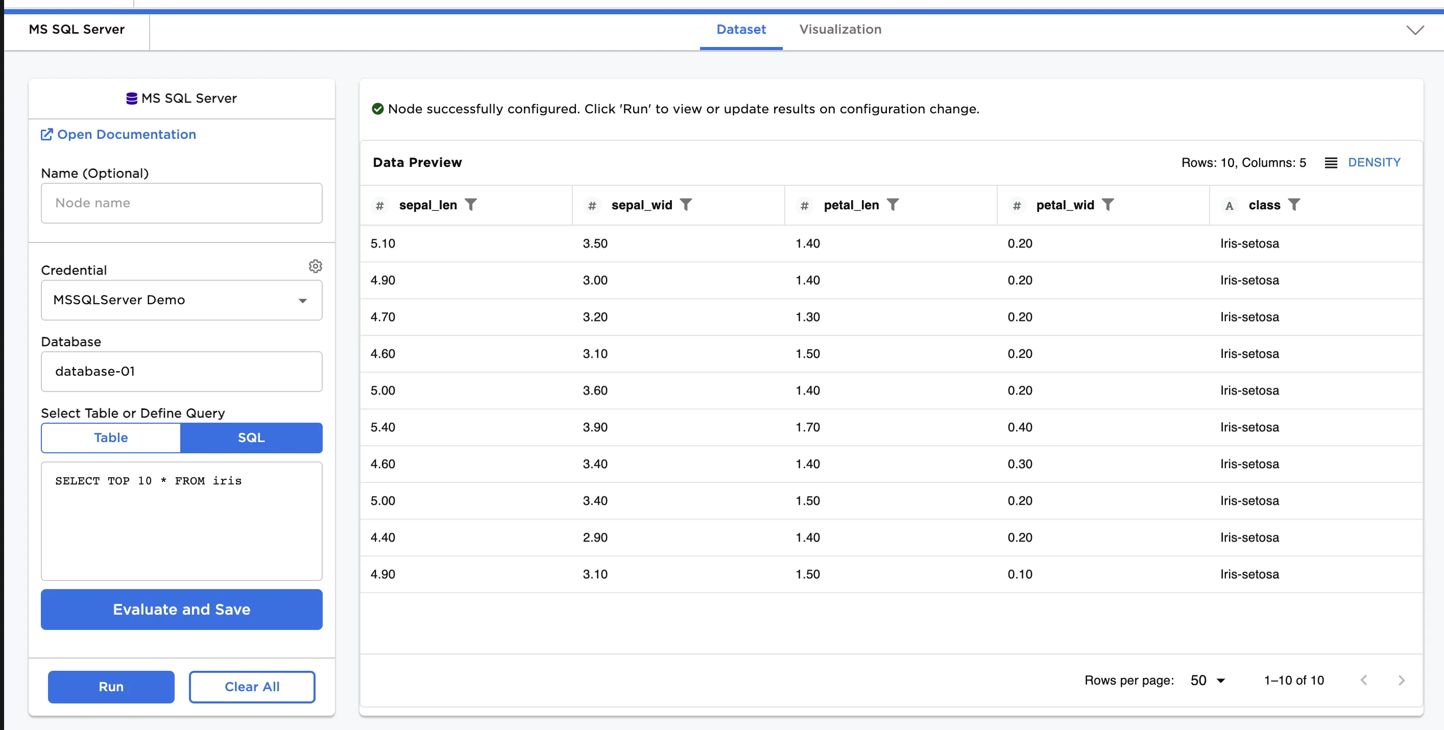 Example dataframe created from a SQL query